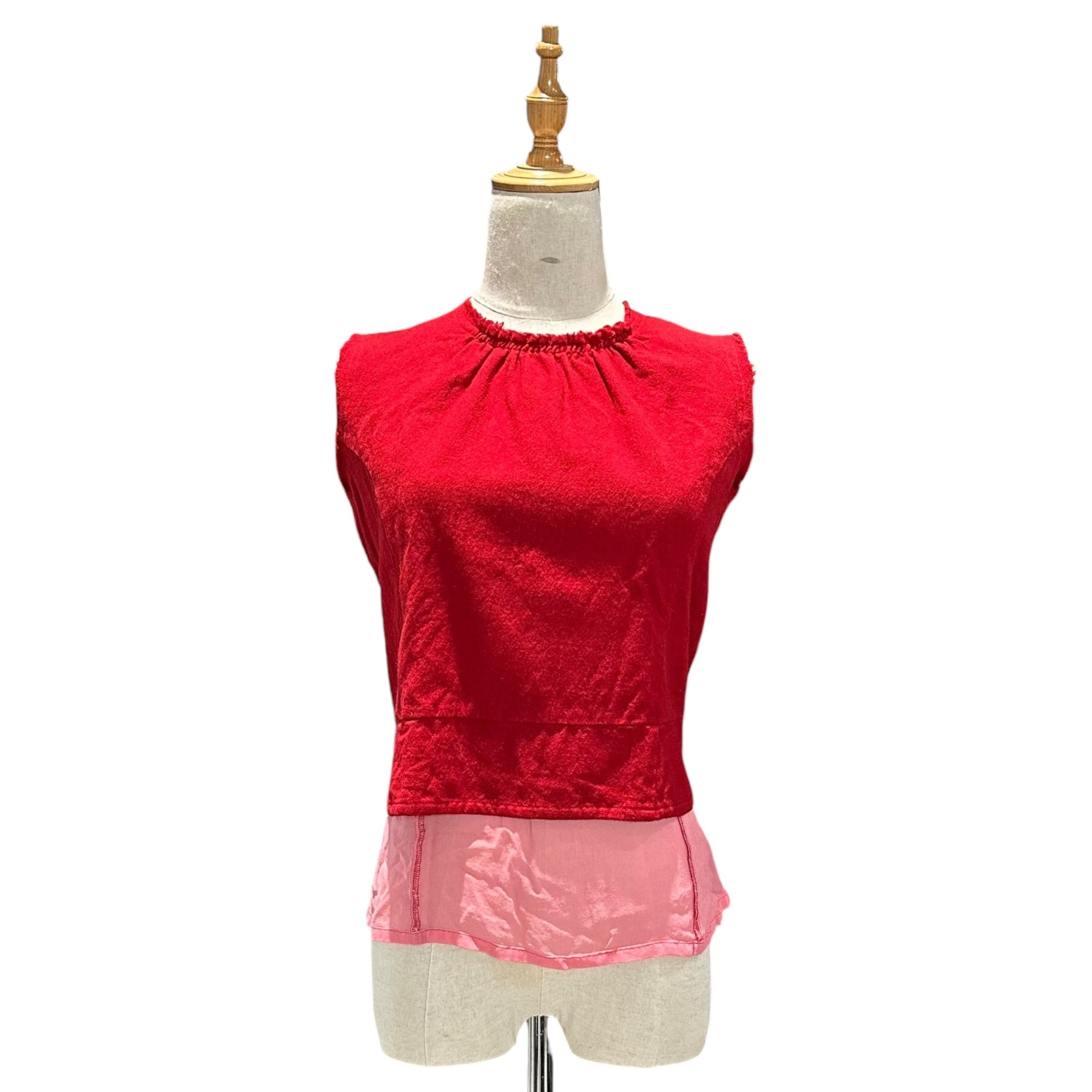 tricot COMME des GARCONS(トリココムデギャルソン) 06AW Wool Layered Product-Dyed Sleeveless Blouse ウール レイヤード 製品染め ノースリーブ ブラウス TR-B019 M レッド AD2006