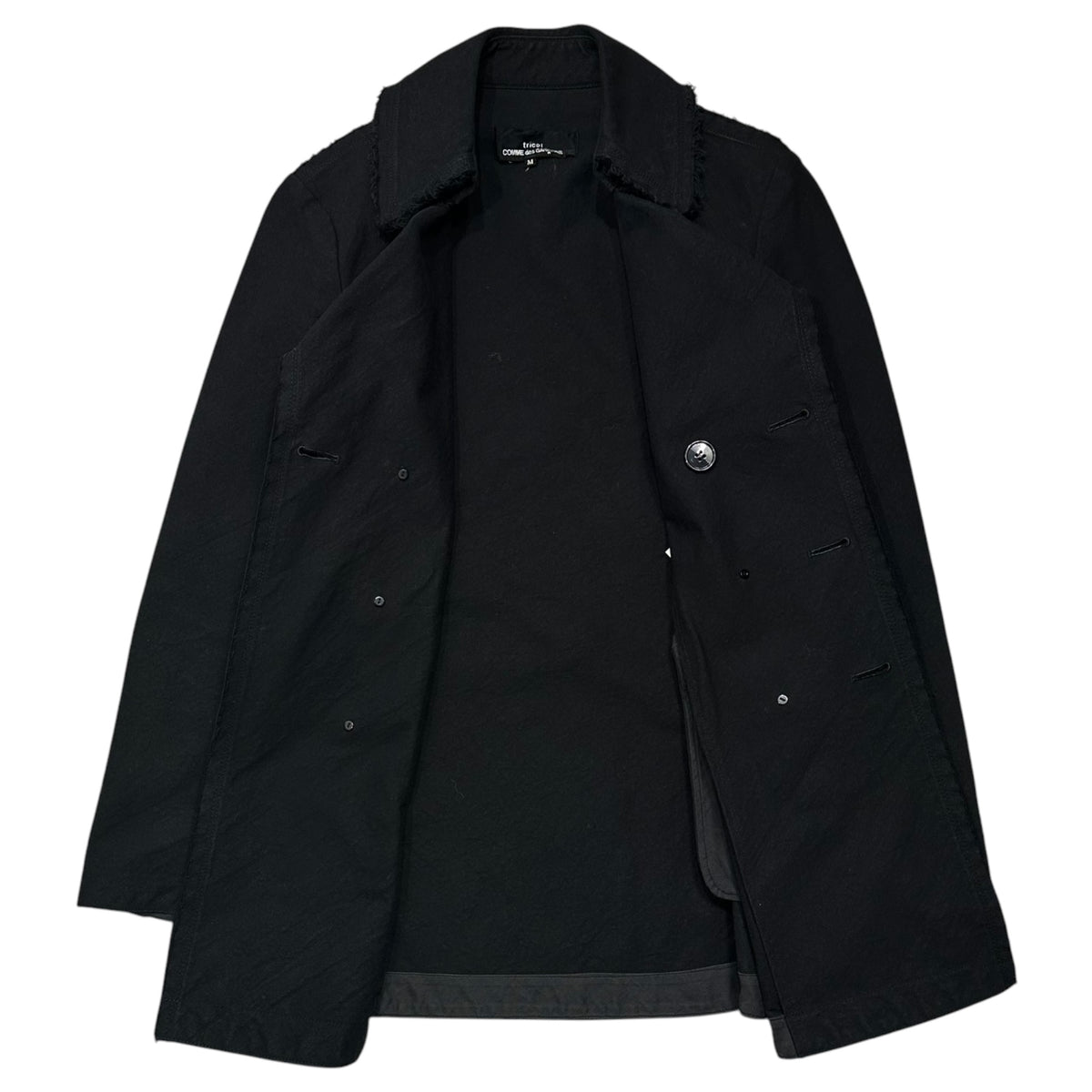 tricot COMME des GARCONS(トリココムデギャルソン) 2002SS Cotton Cotton Cut-off Double-breasted Short Coat コットン カットオフ ダブル ショート コート TE-J009 M ブラック AD2001 00's