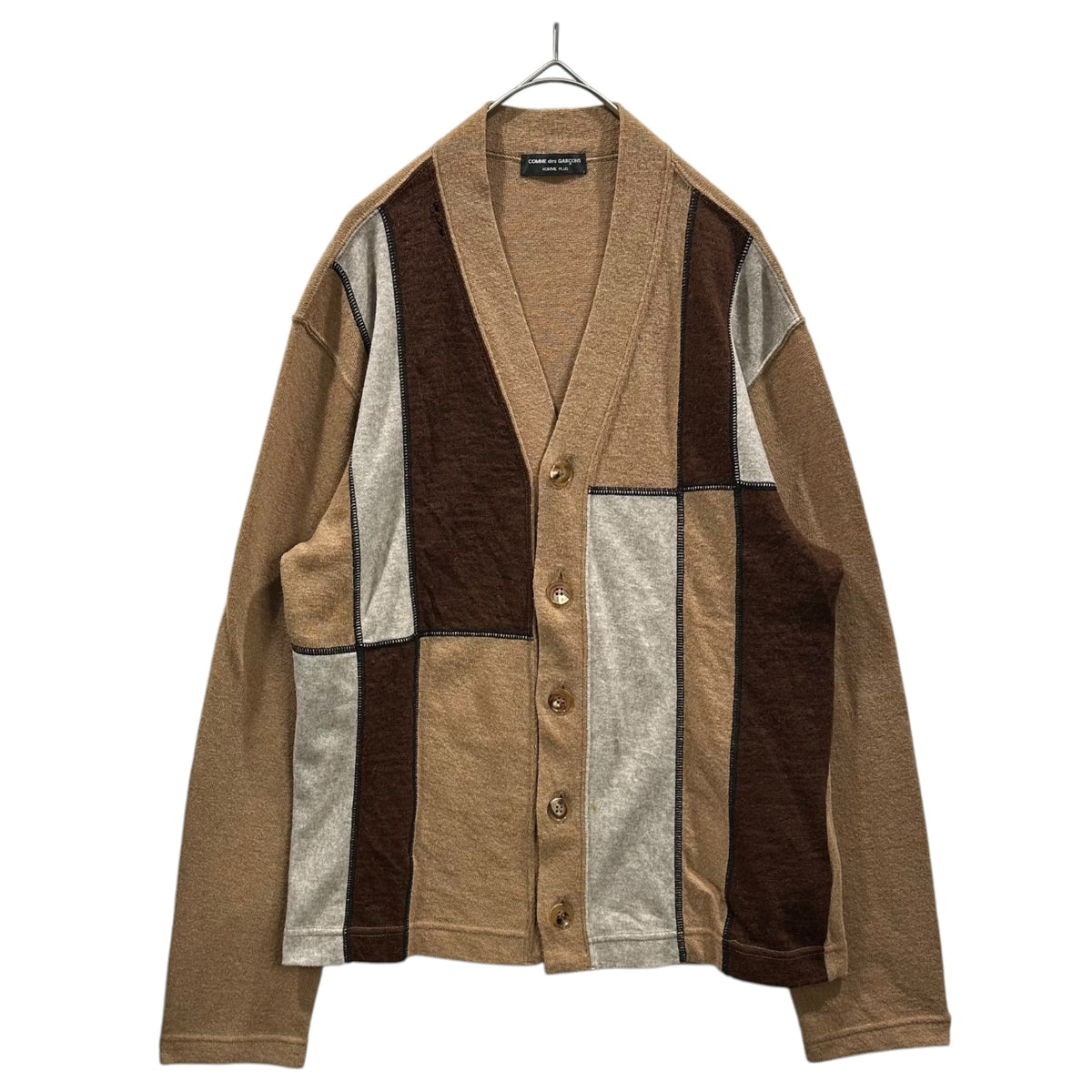 COMME des GARCONS HOMME PLUS(コムデギャルソンオムプリュス) 2001AW Camel-Wool Panel-Design Cardigan キャメル ウール パネル デザイン カーディガン PC-T035 FREE ベージュ×ブラウン×アイボリー AD2001 00s アーカイブ サイケ期