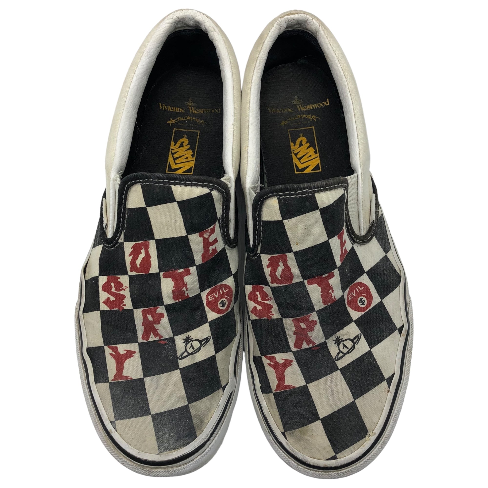 Vivienne Westwood×VANS(ヴィヴィアンウエストウッド×ヴァンズ バンズ) “DESTROY” Slip-On チェッカーフラッグ スリッポン スニーカー チェック 507452 ブラック×ホワイト 28.5cm Anglomania コラボ