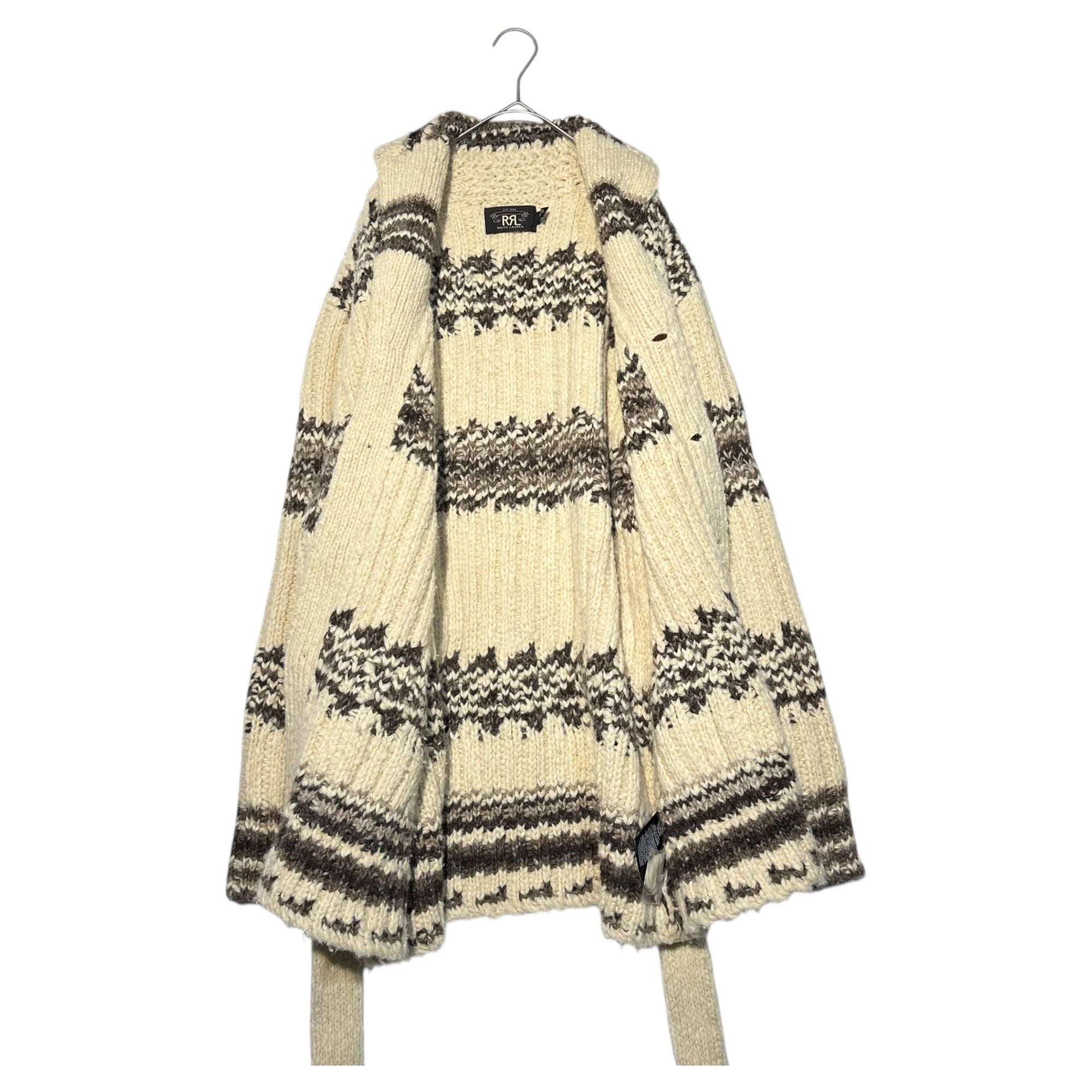 RRL(ダブルアールエル) Border Design Shawl Collar Low Gauge Knit Cardigan ボーダー デザイン ショールカラー ローゲージ ニット カーディガン 782710697001 M アイボリー×ブラウン アルパカ、シルク混