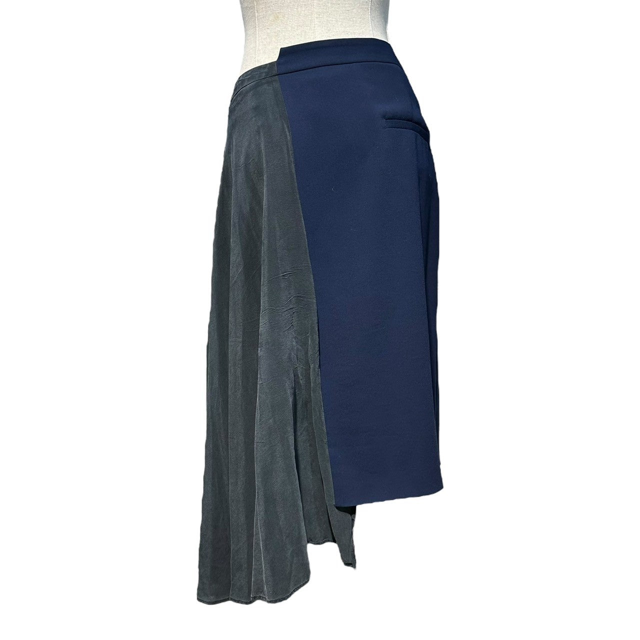 MAISON MARGIELA(メゾンマルジェラ) 15AW Asymmetrical Silk Knee-Length Skirt アシンメトリー シルク ひざ丈 スカート S31MA0293 42 ネイビー×グレー