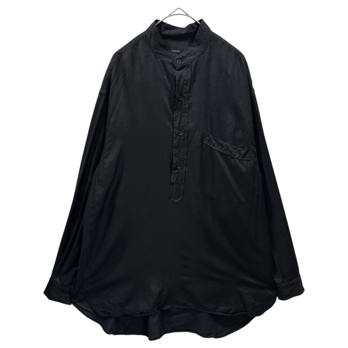 COMOLI(コモリ) 2023SS Wool silk pullover shirt ウール シルク プルオーバー シャツ X01-02016 2 ネイビー バンドカラー プルオーバータイプ