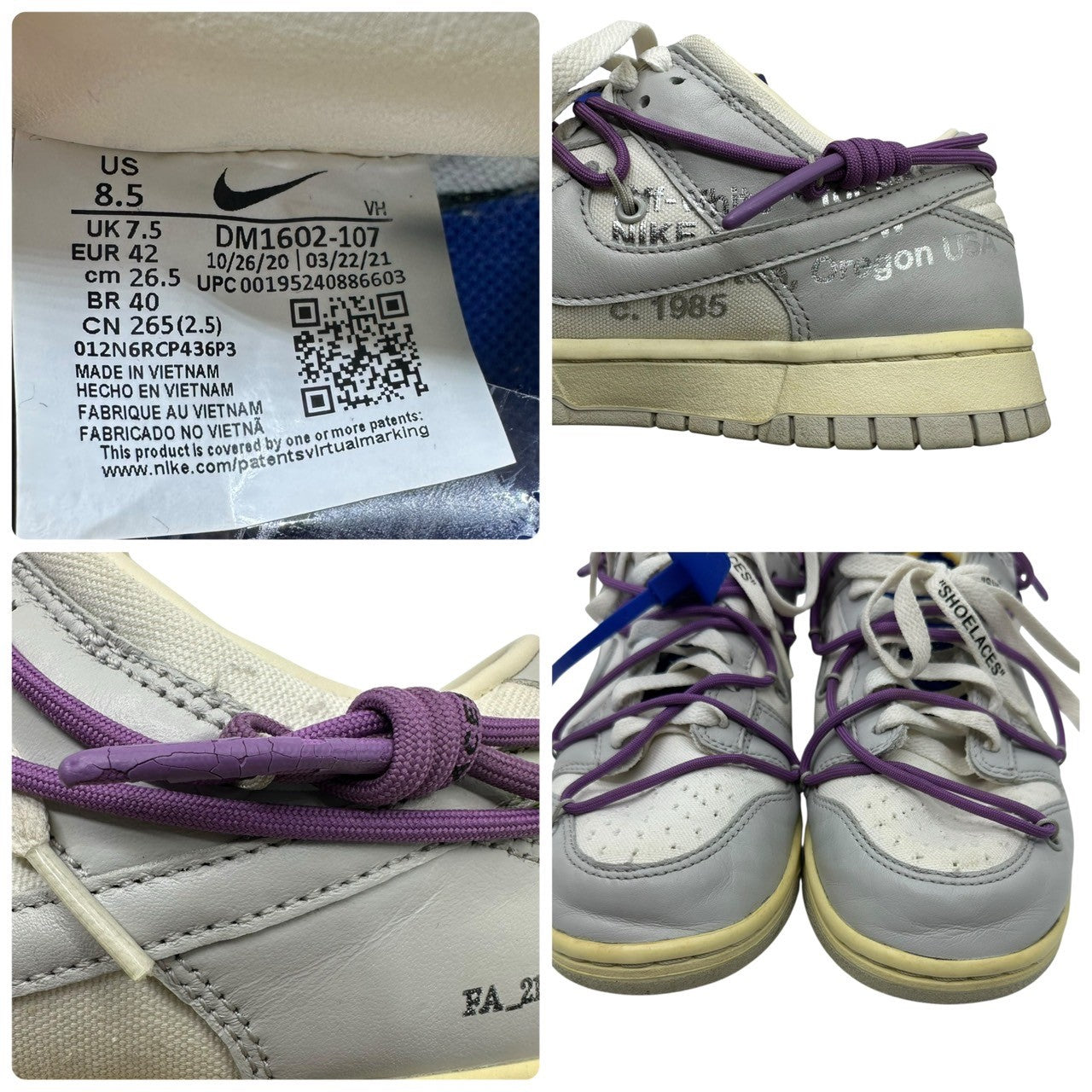 NIKE×Off-White(ナイキ×オフホワイト) Dunk Low 1 OF 50 "48" ダンク ロー DM1602-107 26.5cm グレー×ホワイト コラボ スニーカー