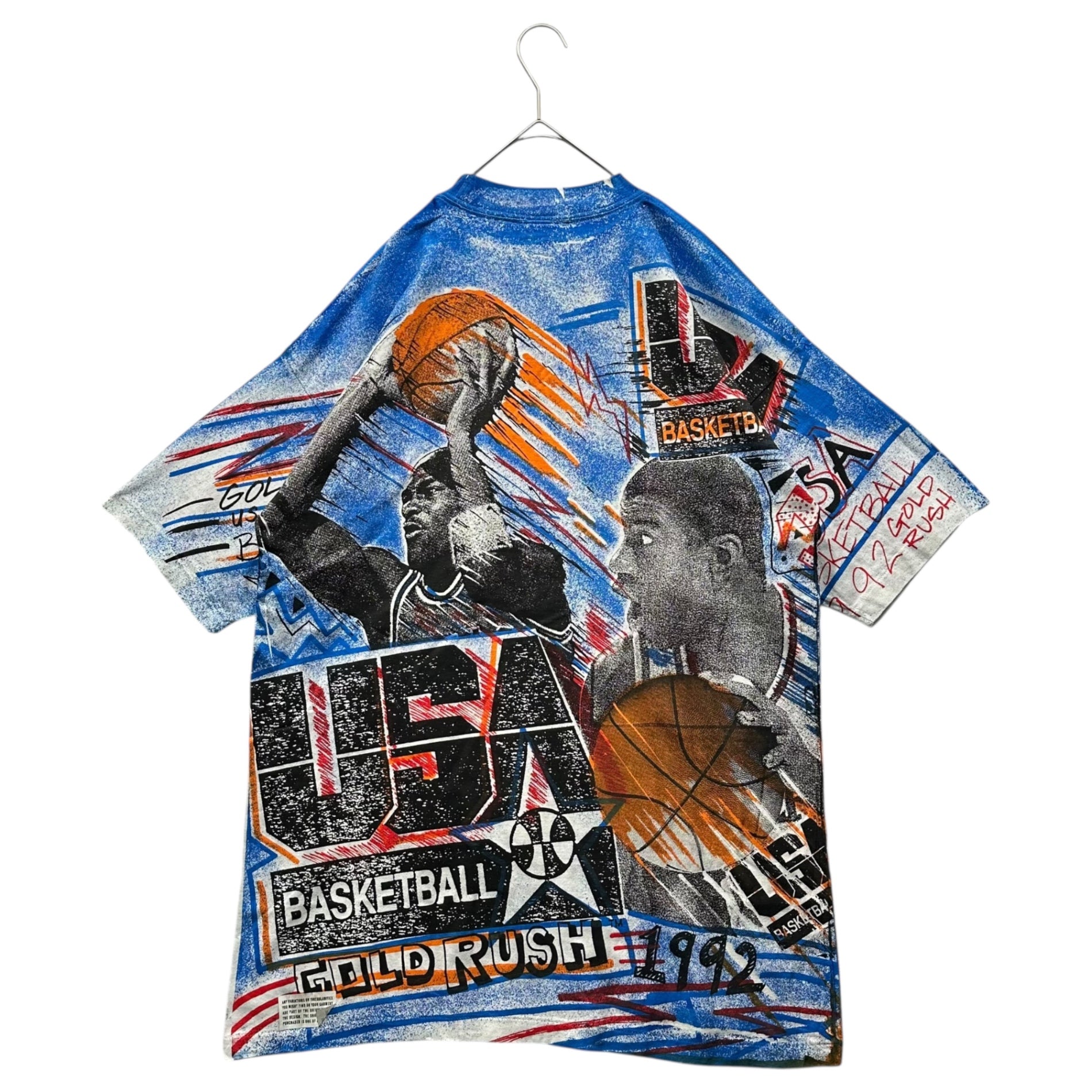 VINTAGE(ヴィンテージ) 1992 Barcelona Olympics Magic Johnson Michael Jordan Dream Team T-shirt バルセロナ オリンピック マジックジョンソン マイケルジョーダン ドリームチーム Tシャツ L ブルー 90年代 現役NBA選手代表入りドリームチーム