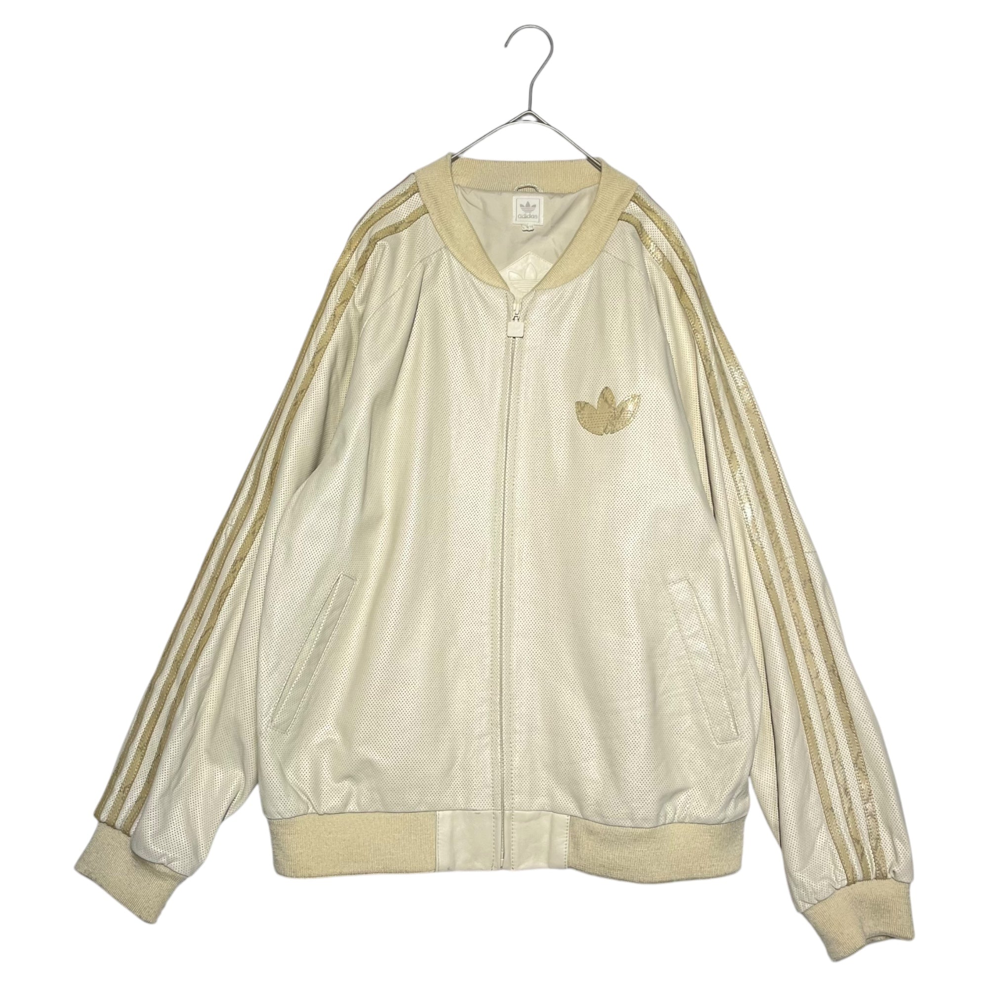 adidas(アディダス) 00's  Punched leather python three-line blouson パンチング レザー パイソン スリーライン ALF001 M アイボリー 2005年 万国旗 羊革