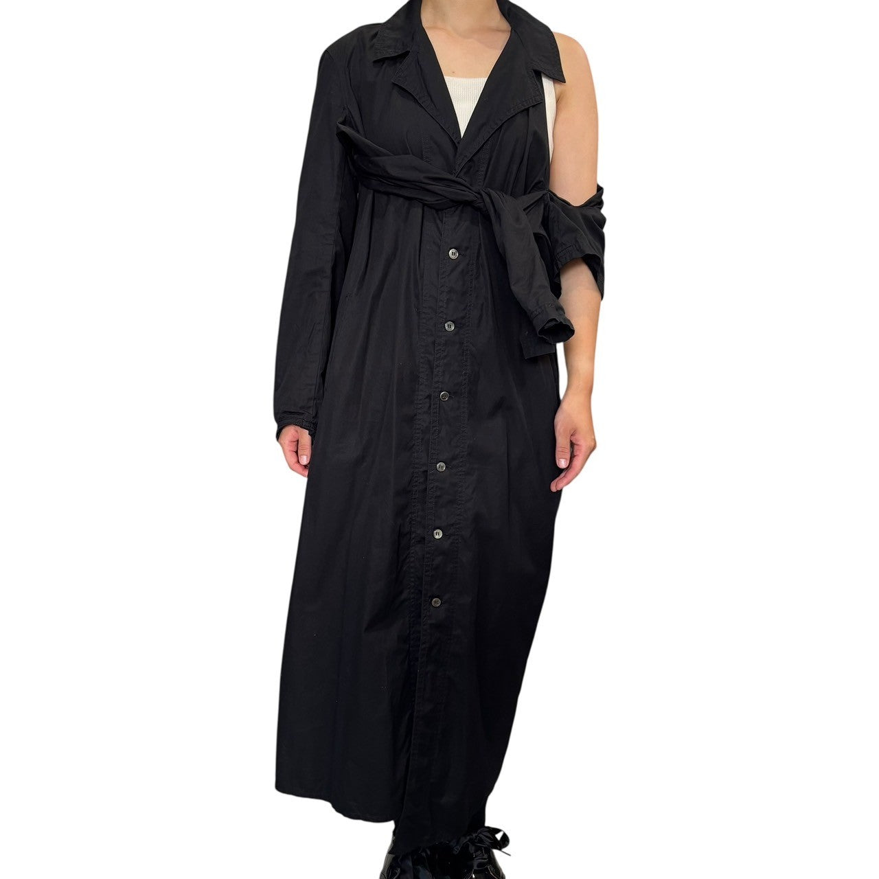 YOHJI YAMAMOTO NOIR(ヨウジヤマモトノアール) Asymmetrical Design One-Shoulder Shirt Long Dress アシンメトリー デザイン ワンショルダー シャツ ロング ワンピース NX-B15-001 1 ブラック