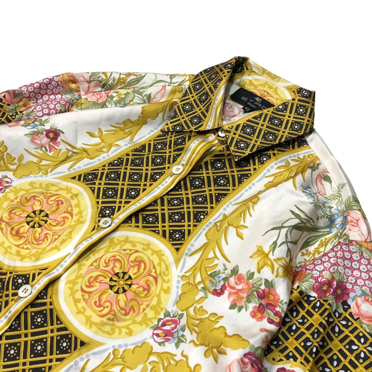 ETRO(エトロ) Scarf pattern all silk shirt スカーフ柄 シルク シャツ 53-12546-9012 42(XL程度)  ゴールド×ホワイト