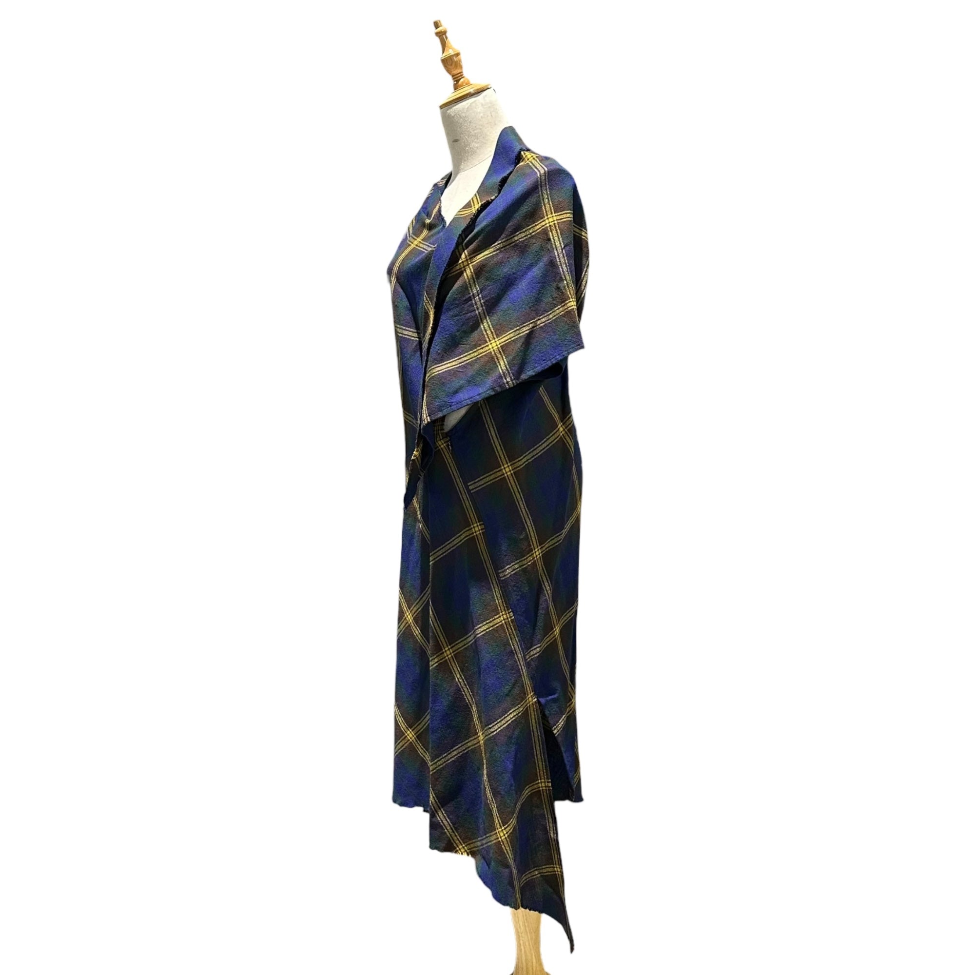 Y's Red Label(ワイズレッドレーベル) Asymmetric Check Sleeveless Wool Dress アシンメトリー 変形 チェック ノースリーブ ウール ワンピース YX-D58-158 2(M程度) ブルー×イエロー×グリーン ヨウジヤマモト