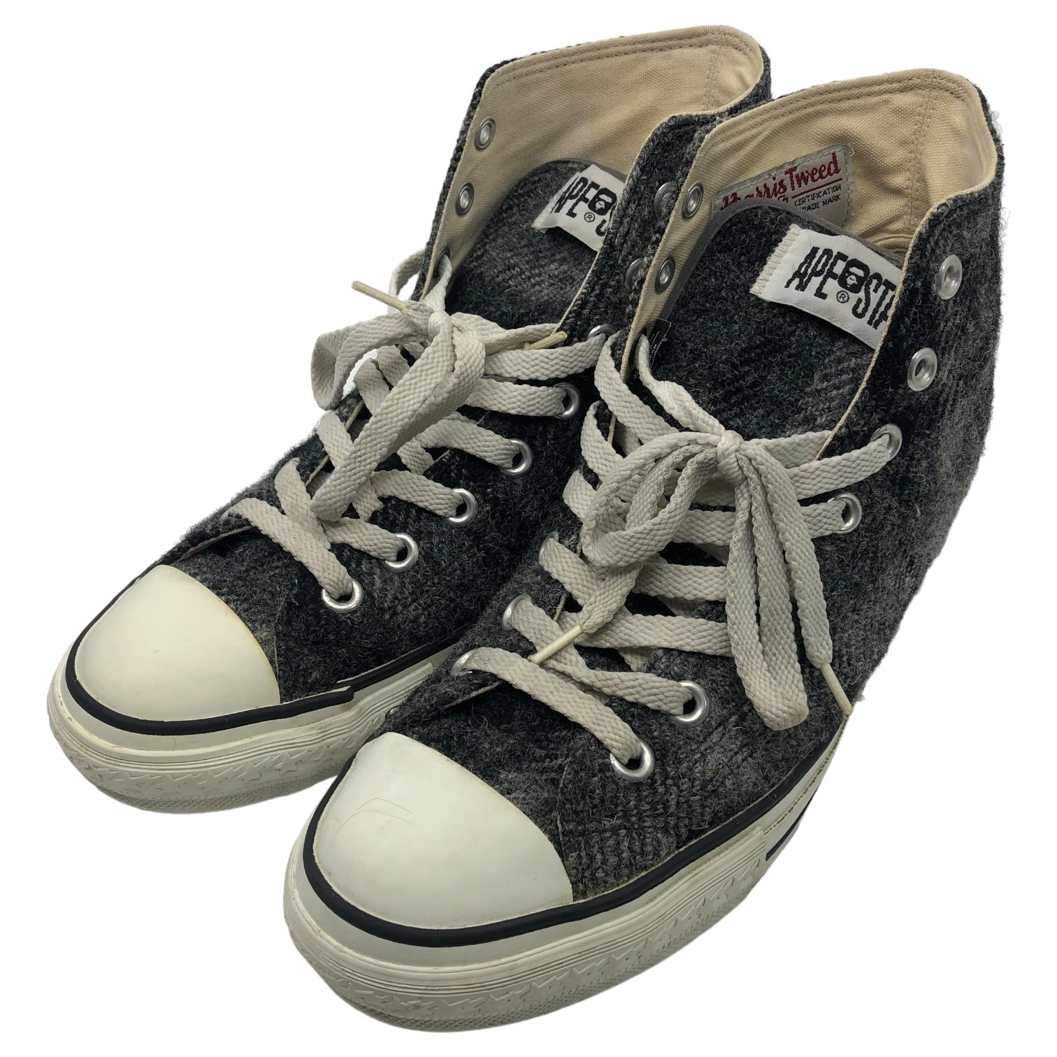 A BATHING APE × Harris Tweed (アベイシングエイプ×ハリスツイード) BAPE STA wool sneakers HI ベイプ スタ ウール スニーカー  ハイカット 26.0cm グレー