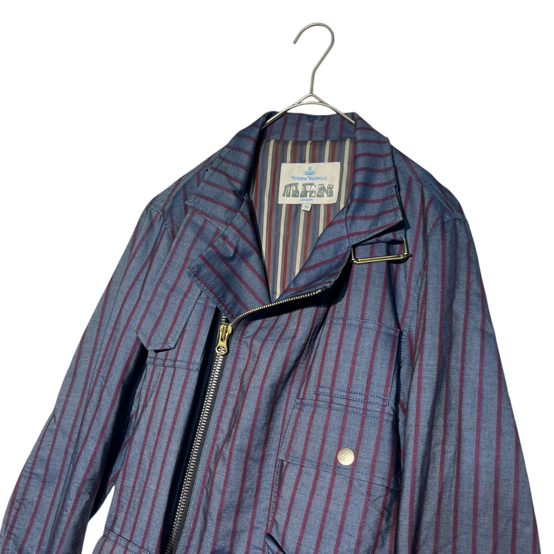 Vivienne Westwood MAN(ヴィヴィアンウエストウッドマン) striped riders half coat ストライプ ライダース ハーフ コート 4745-1501 44(XS) ネイビー×レッド