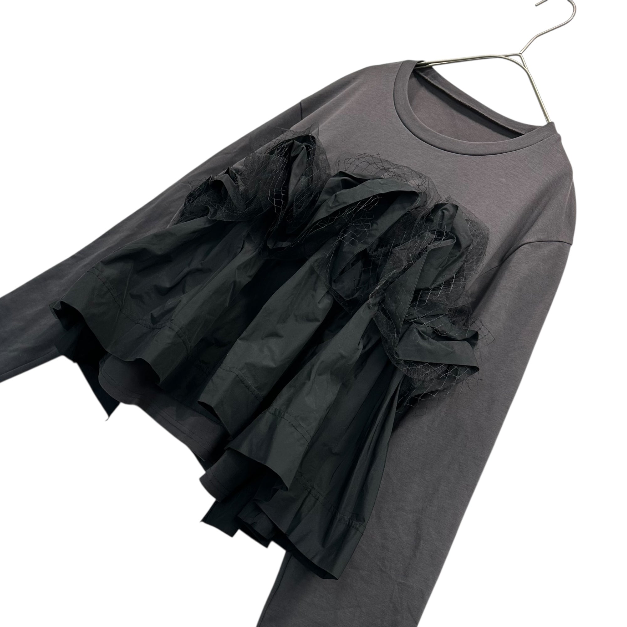 MAISON SPECIAL(メゾンスペシャル) Mixed-Material Combination Frill Knit Top 異素材 コンビ フリル ニット トップス カットソー 21252415808 FREE ブラック