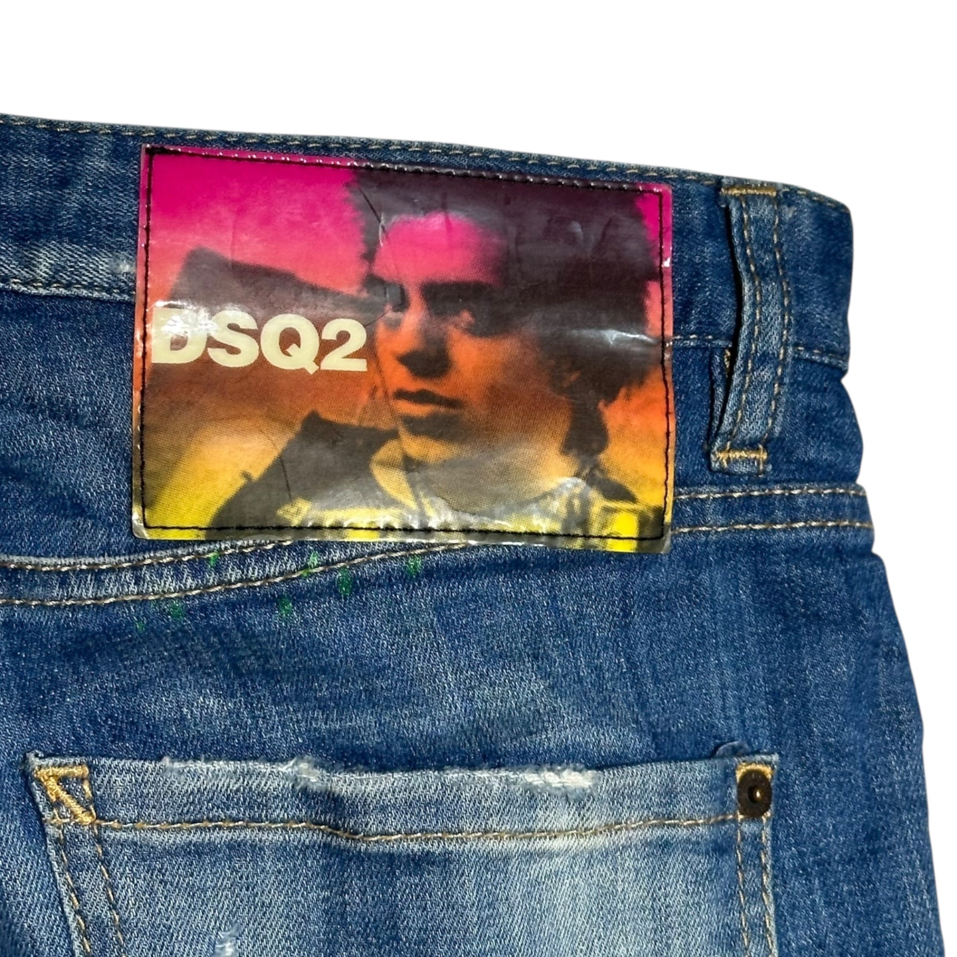 DSQUARED2(ディースクエアード) 19SS Squared Crotch Short スクエア クロッチ ショート S74MU0520 50(L程度) インディゴ デニム ハーフ パンツ ペンキ ダメージ加工 ショーツ