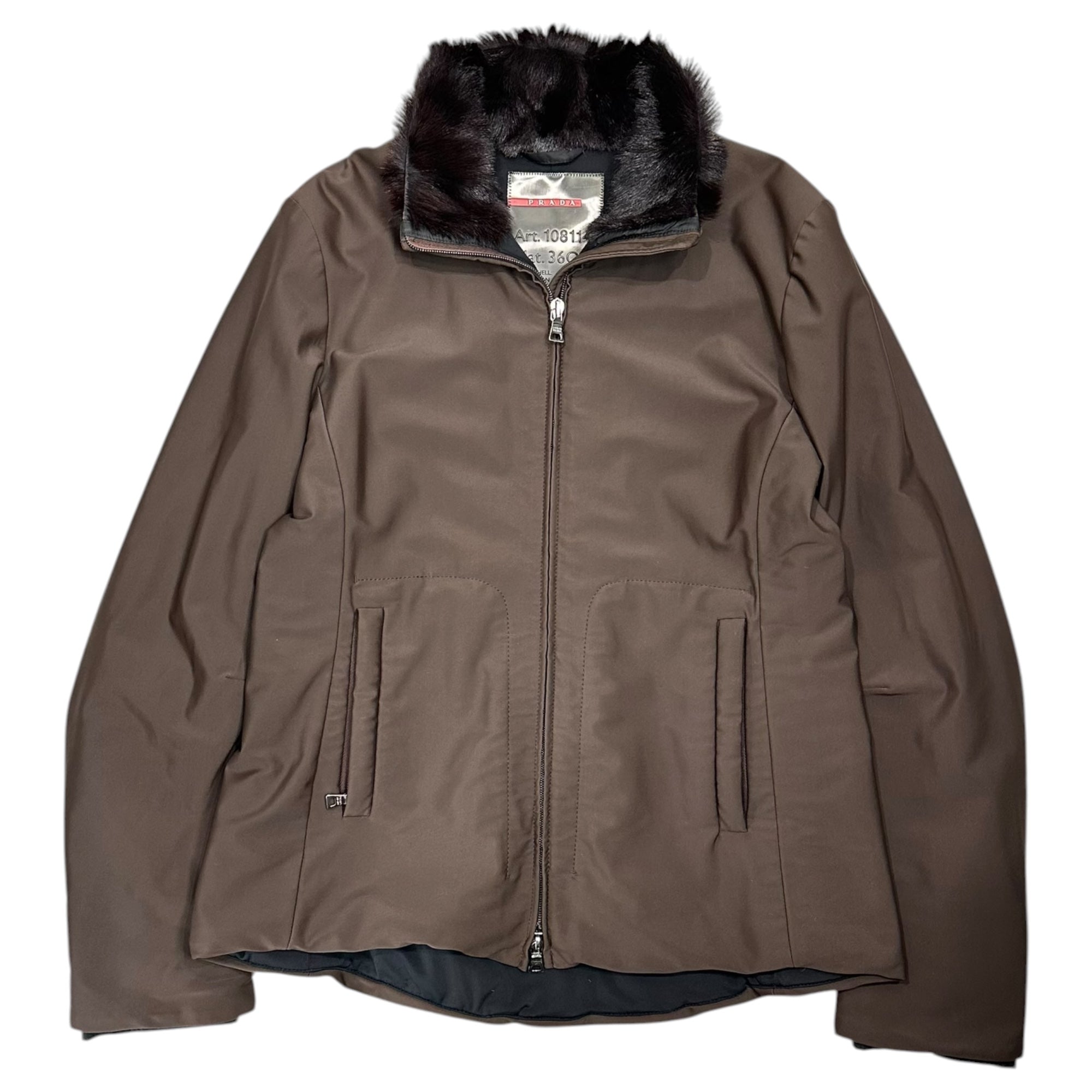 PRADA SPORT(プラダスポーツ) 1999FW Kid Fur Nylon Padded Jacket キッド ファー ナイロン 中綿 ジャケット Art. 108114 46 ブラウン×ブラック 90's 99AW アーカイブ