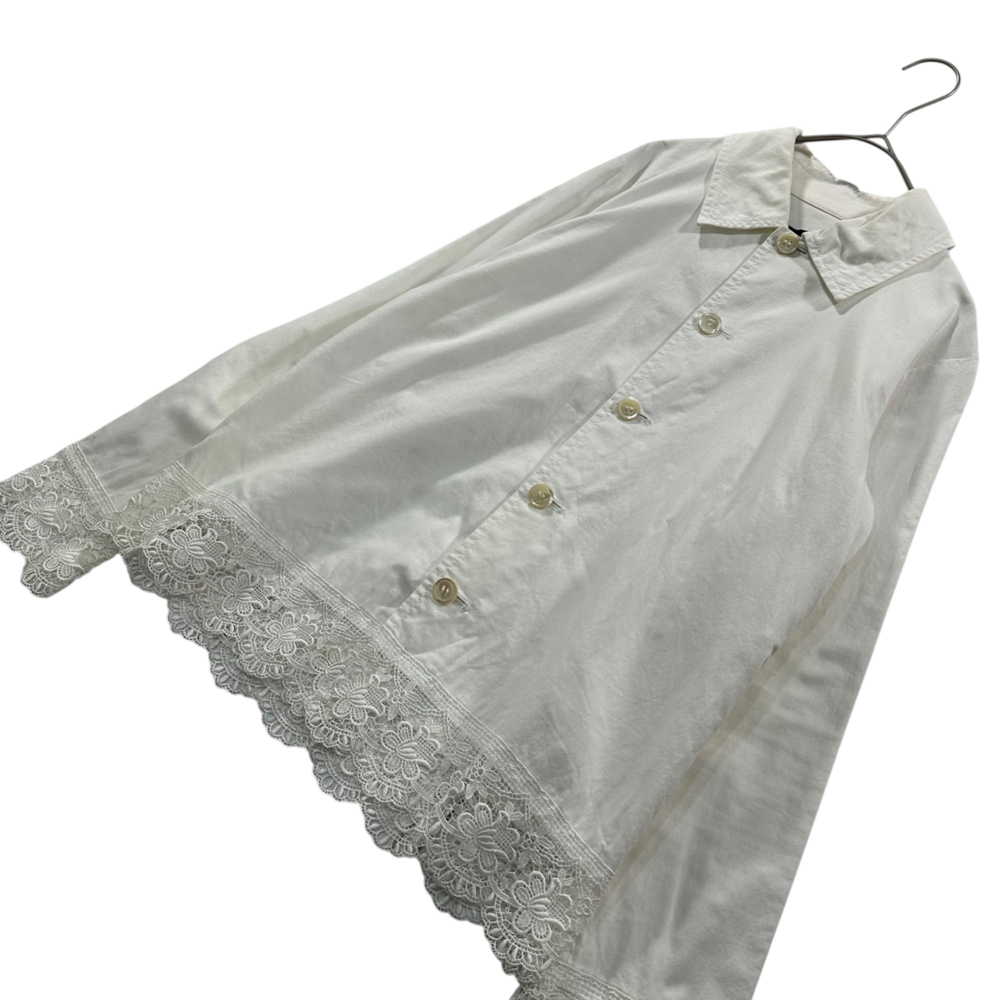 tricot COMME des GARCONS(トリココムデギャルソン) 03SS Hem＆Sleeves Lace Cotton L/S Shirt 裾 袖 レース コットン 長袖 シャツ TI-B020 S ホワイト AD2002 00's