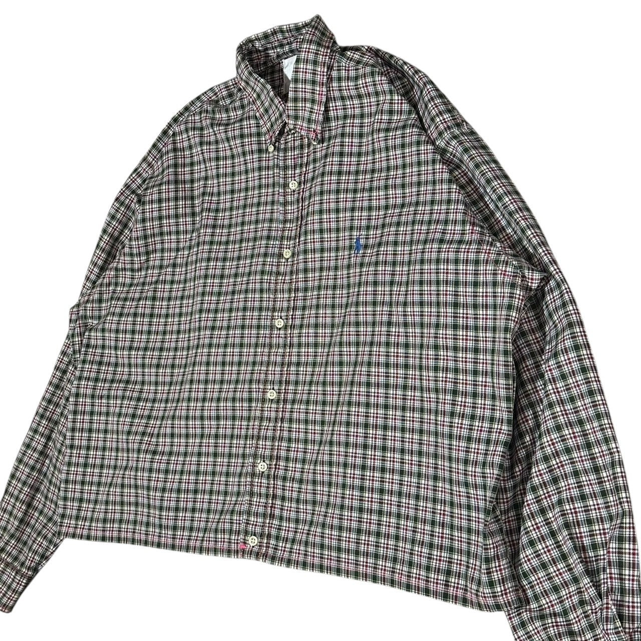 NOT CONVENTIONAL(ノットコンベンショナル) ”Ralph Lauren” Short Length Remake Check Shirt ショート丈 リメイク チェック シャツ XL ホワイト×グリーン 長袖 再構築