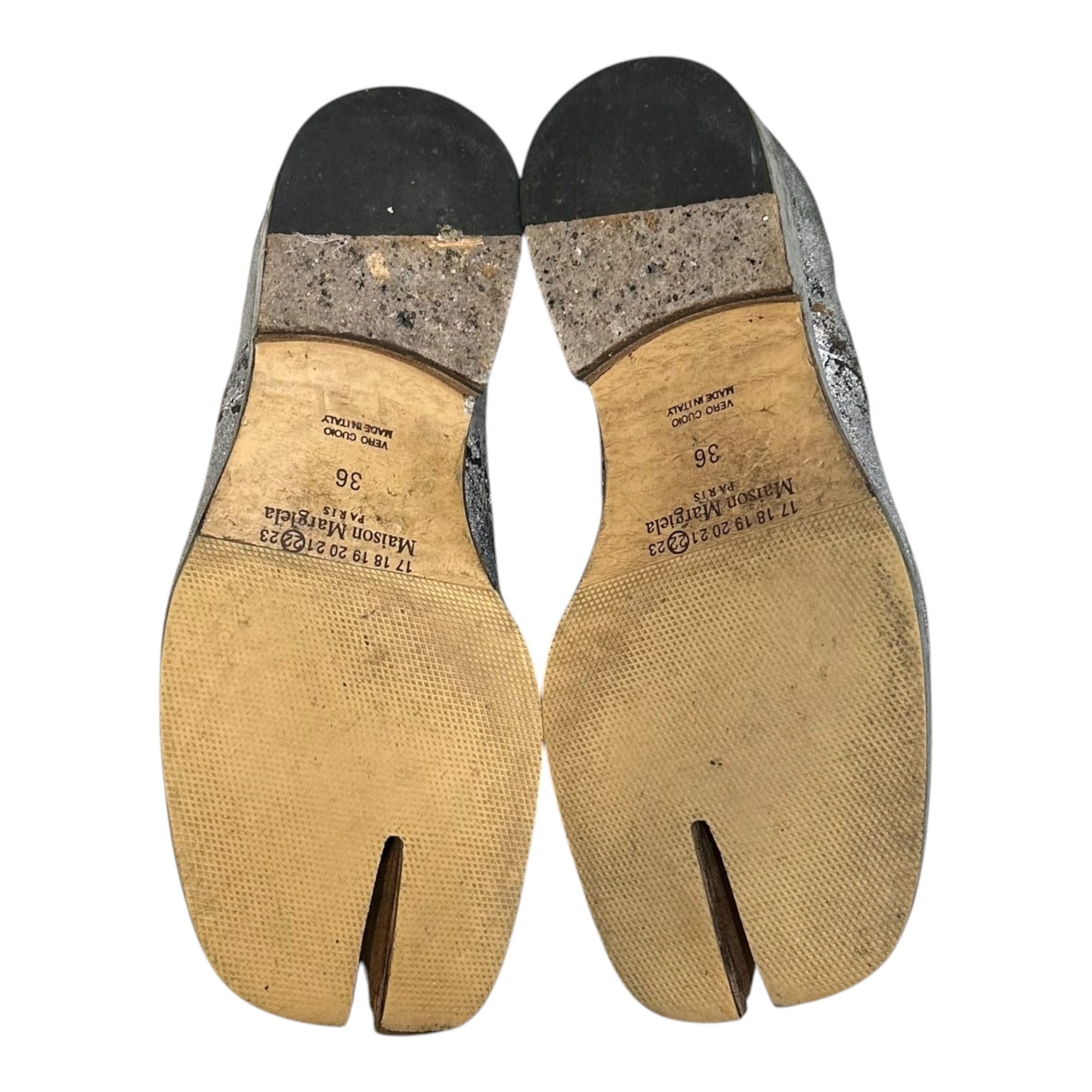 MAISON MARGIELA(メゾンマルジェラ) 2020AW TABI Derbys - Silver Bianchetto 足袋 ダービー シューズ ペンキ加工 S34WQ0021 36 シルバー 革靴 レースアップ