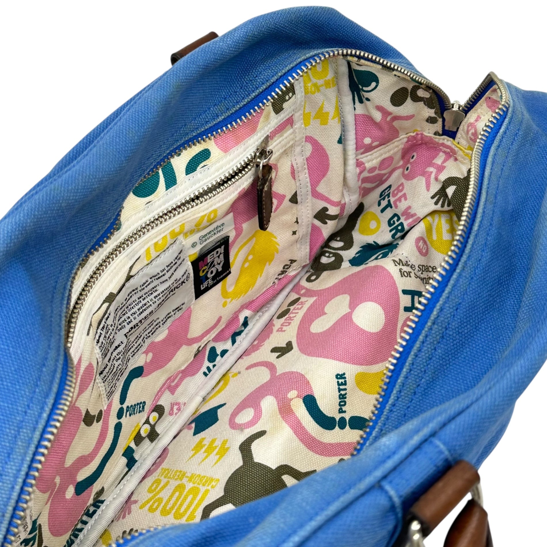 PORTER×FABRICK(ポーター×ファブリック) MEDICOM TOY Canvas Leather Mini Boston Bag メディコムトイ キャンバス レザー ミニ ボストン バッグ ブルー×ブラウン ハンド 肩掛け