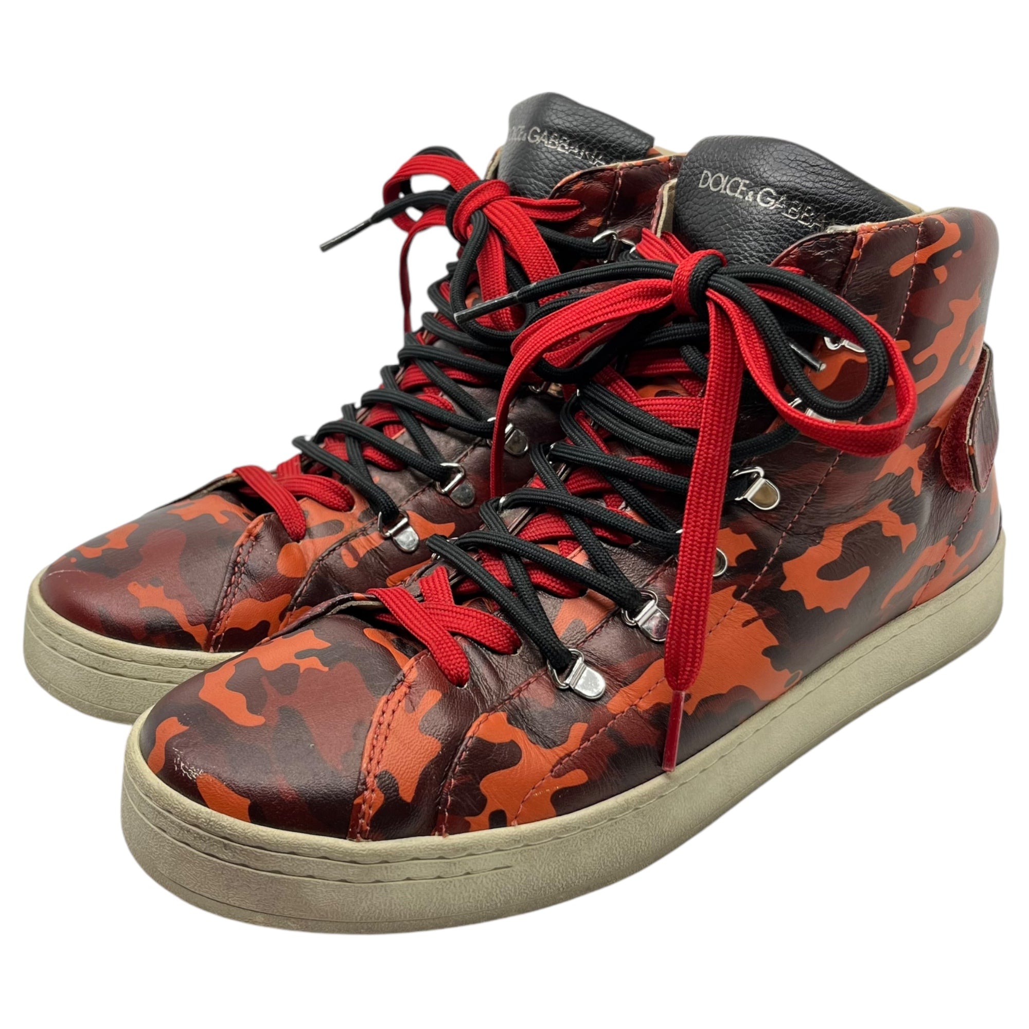 DOLCE&GABBANA(ドルチェ&ガッバーナドルガバ) Double lace camouflage high-cut sneakers ダブル シューレース カモフラ ハイカット スニーカー CS1247 8(26.5xm~27cm程度) レッド