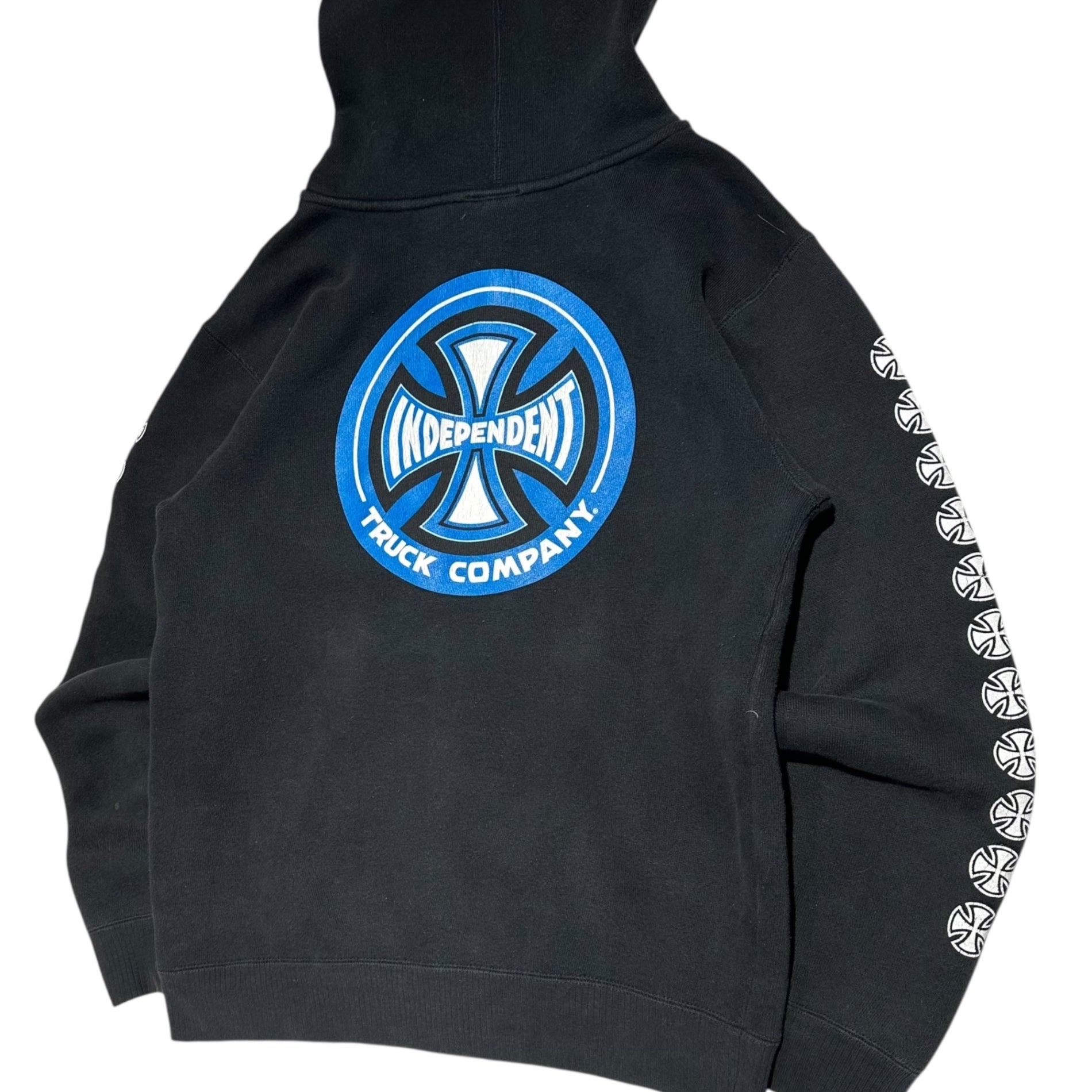 INDEPENDENT(インディペンデント) 00's 11-Stitch Iron Cross Logo Print Fleece-Lined Zip-Up Hoodie 11連 アイアン クロス ロゴ プリント 裏毛 ジップ パーカー S ブラック オールドスケート