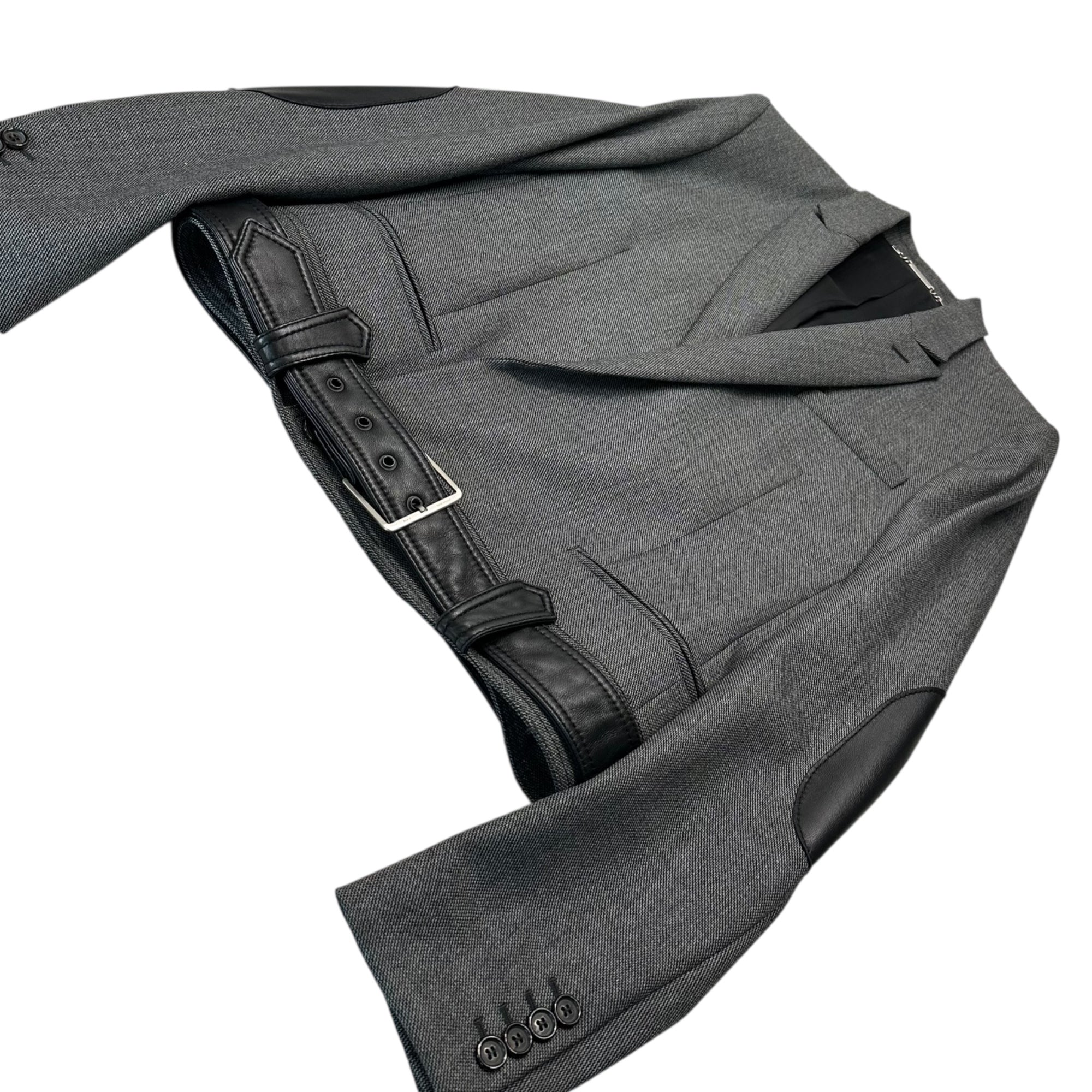 Dior HOMME(ディオールオム) 04AW by Hedi Slimane victim期 Rider's Belted Tailored Jacket ライダース ベルテッド テーラード ジャケット 4HH1020422 44 グレー×ブラック アーカイブ エディ期 コレクションランウェイ着用品 稀少品