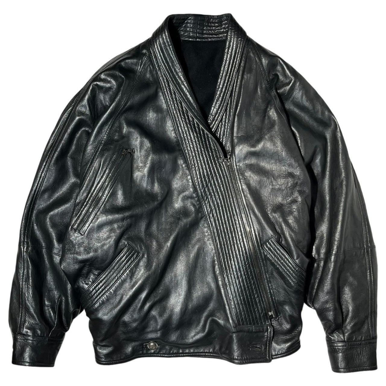 GIANNI VERSACE(ジャンニヴェルサーチ) 80's Vintage kimono leather blouson 80年代 ヴィンテージ 着物 レザー ブルゾン 本人期 ブラック 白タグ 稀少品 アーカイヴ