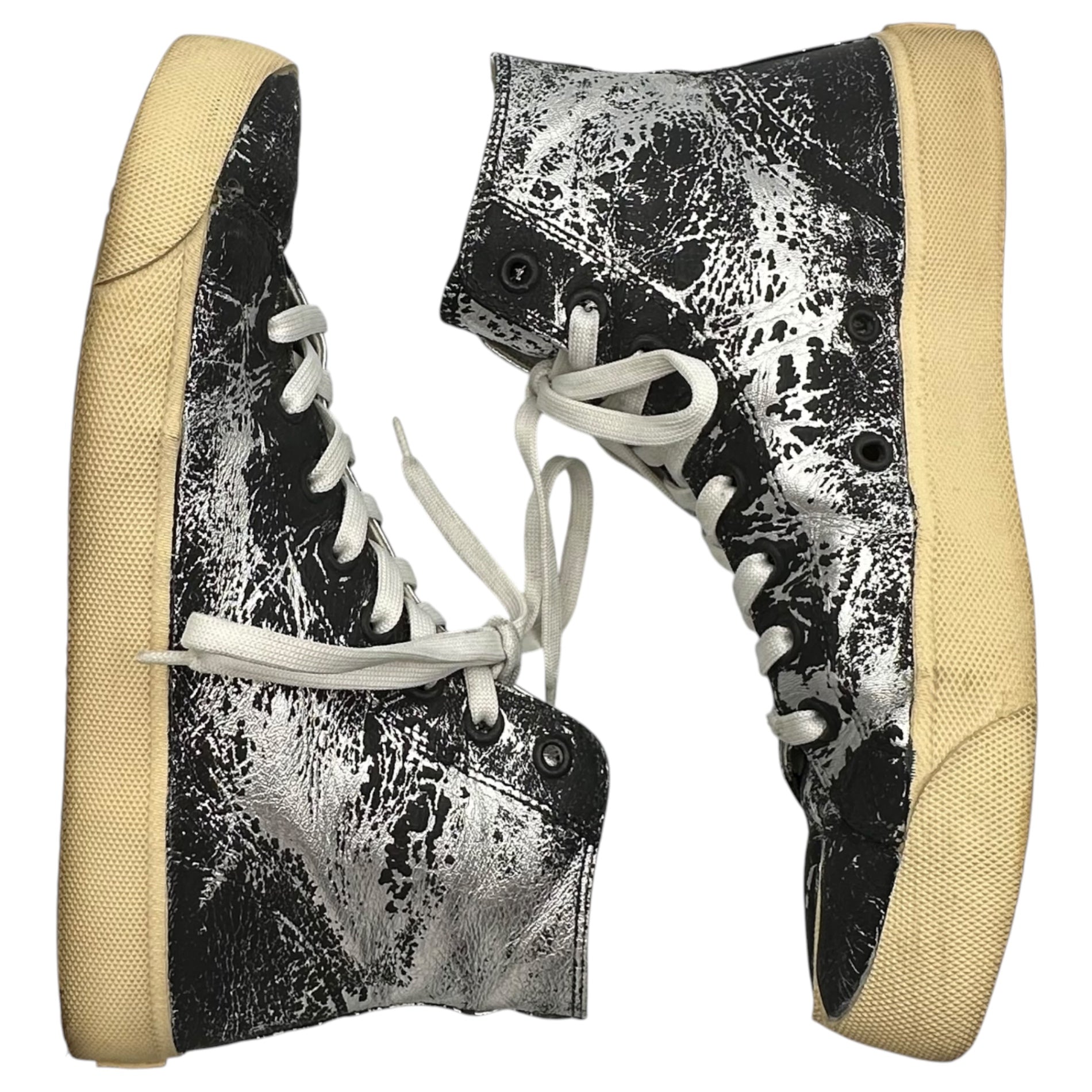 MAISON MARGIELA(メゾンマルジェラ) 19AW TABI CANVAS HI-TOP SNEAKER - Bianchetto 足袋 キャンバス ハイカット スニーカー ペンキ加工 41 シルバー