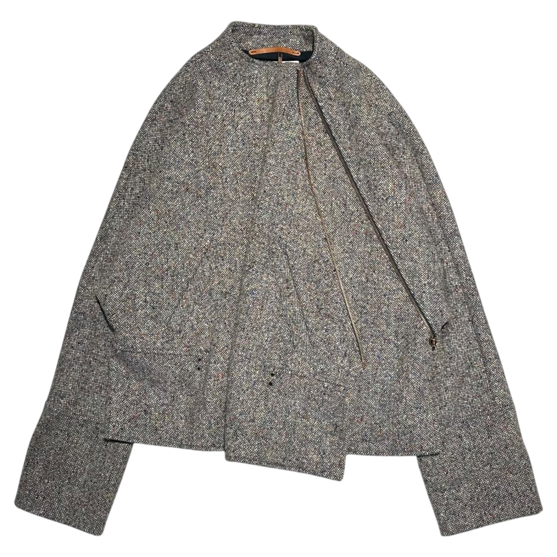 VERONIQUE BRANQUINHO(ヴェロニクブランキーノ) Archives Diagonal Zip Mixed Wool Tweed High-Neck Jacket アーカイブ 斜めジップ ミックスウール ツイード ハイネック ジャケット 0013490 VPF505A 42(L程度) グレー