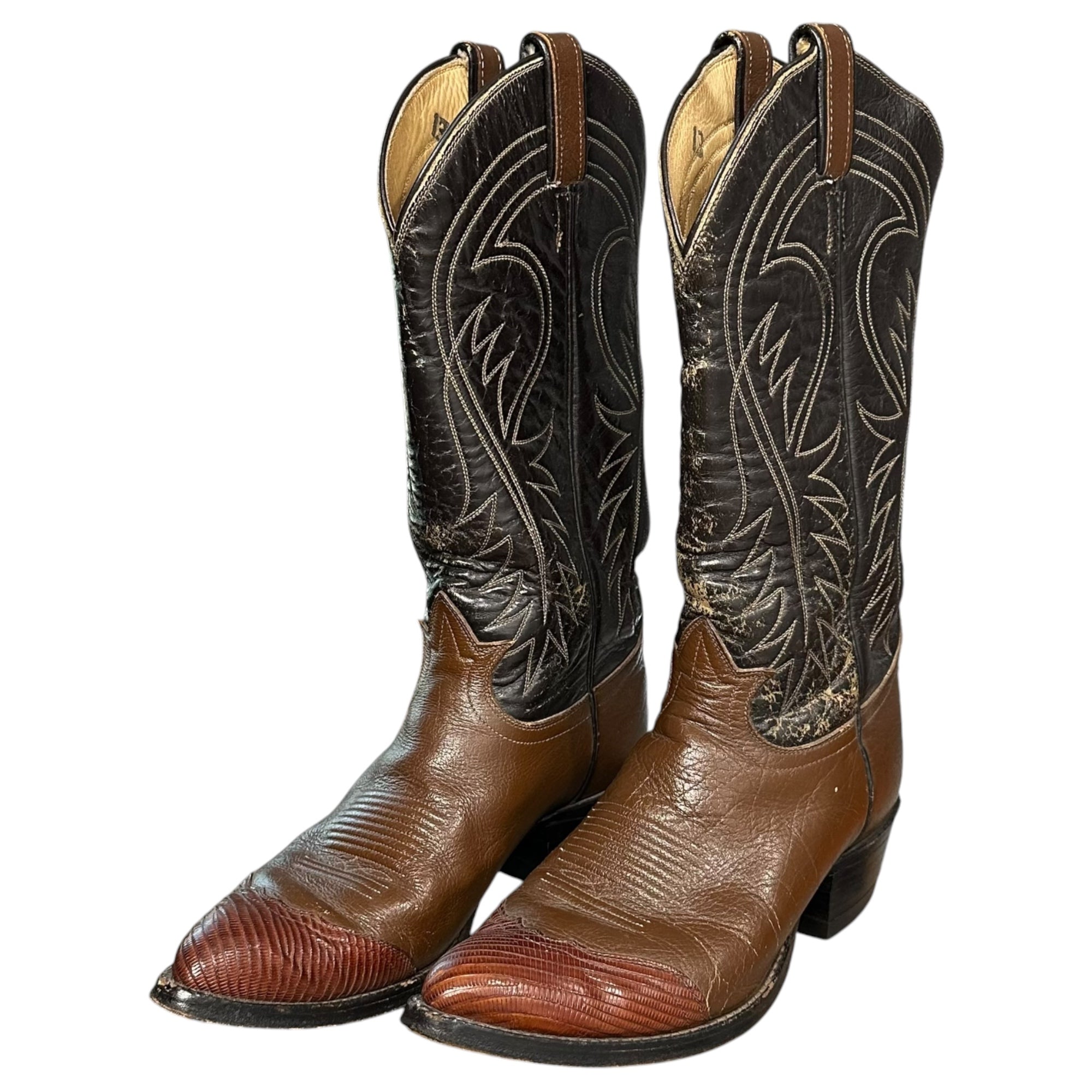TONY LAMA(トニーラマ) 1980's Western Boots - Lizard Toes ウエスタン ブーツ リザード トゥ 6240 8(26cm) ブラウン 80年代 ヴィンテージ 黒タグ