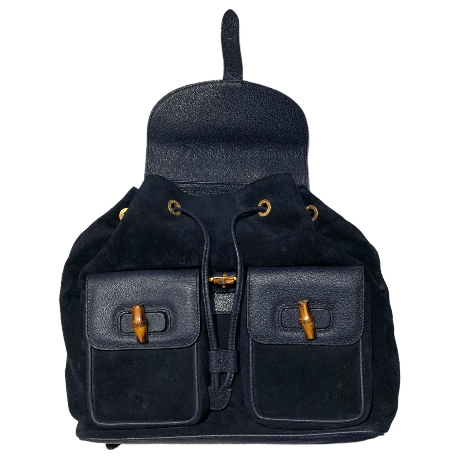 GUCCI(グッチ) vintage suede leather bamboo backpack ヴィンテージ スウェード レザー バンブー リュック  003 1998 0016 ネイビー バックパック 竹 鞄 バッグ