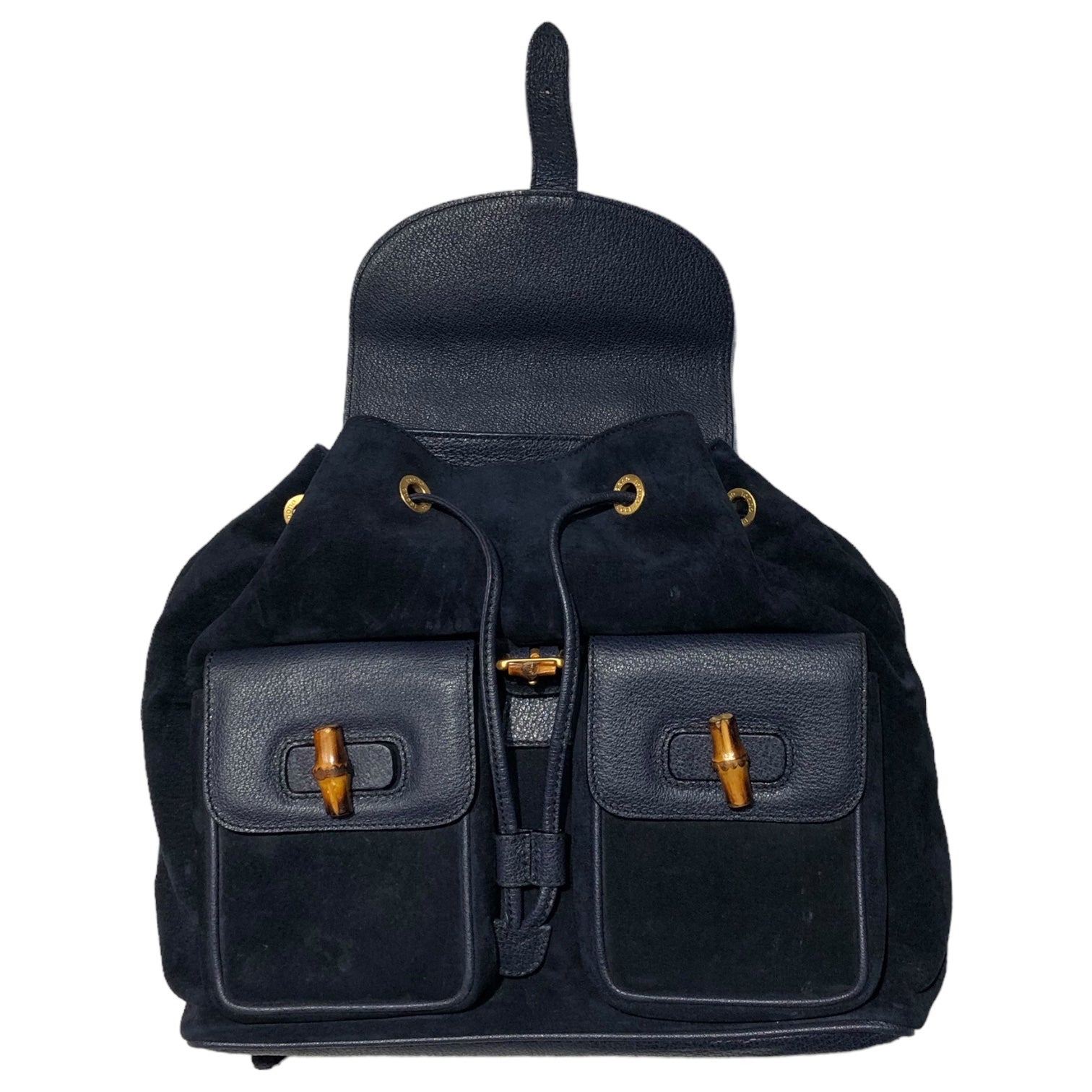 GUCCI(グッチ) vintage suede leather bamboo backpack ヴィンテージ スウェード レザー バンブー リュック 003 1998 0016 ネイビー バックパック 竹 鞄 バッグ