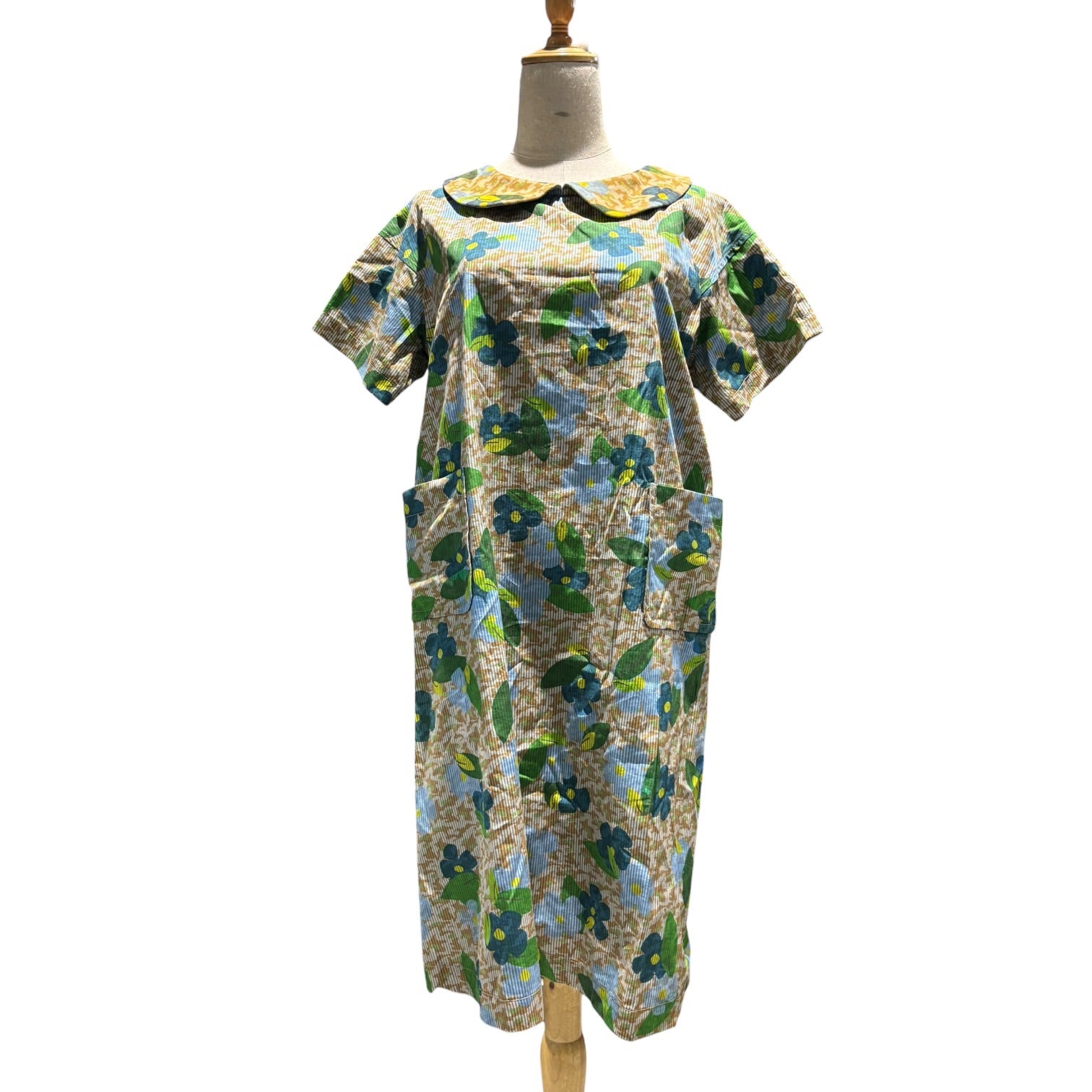 tricot COMME des GARCONS(トリココムデギャルソン) 13AW Botanical & Stripe Design S/S Dress ボタニカル ＆ ストライプ デザイン 半袖 ワンピース TL-O012 M ブルー×グリーン×ブラウン AD2013