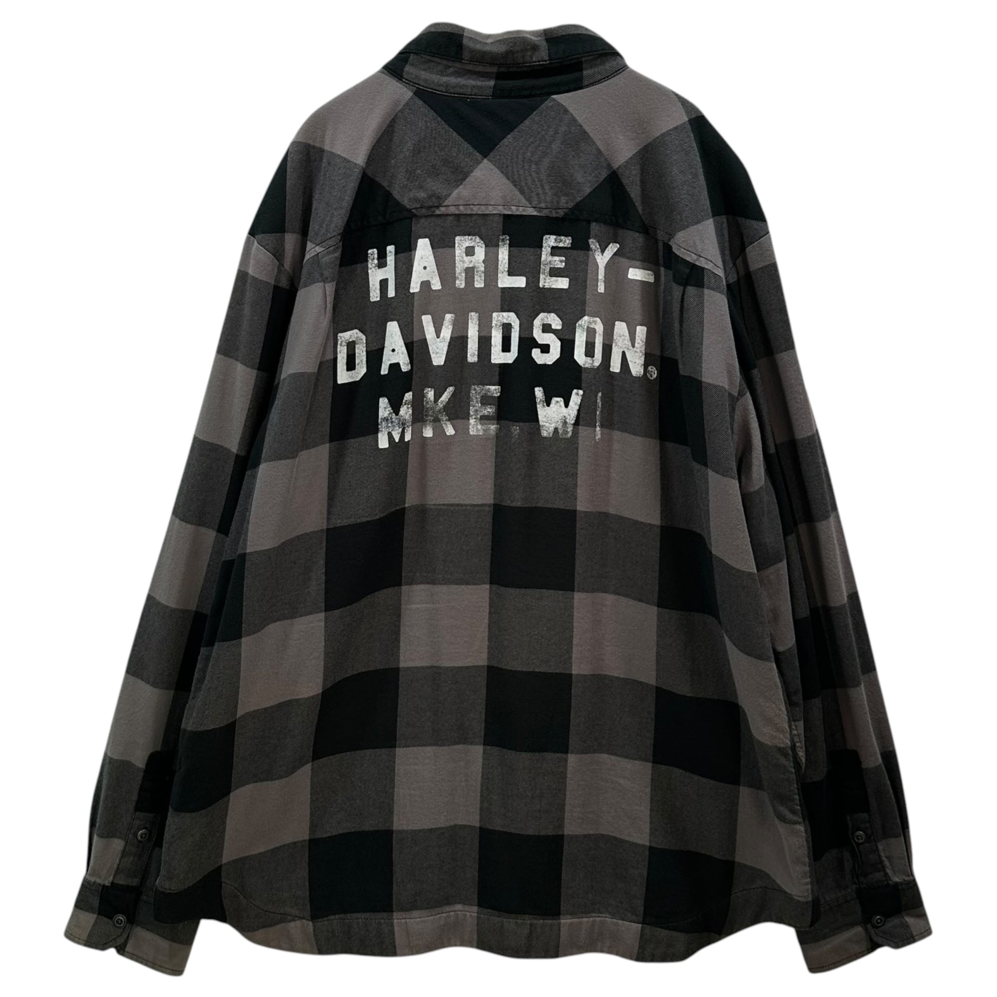 HARLEY DAVIDSON(ハーレーダビッドソン) Logo Patch Buffalo Check Shirt ロゴ ワッペン バッファロー チェック シャツ XL グレー