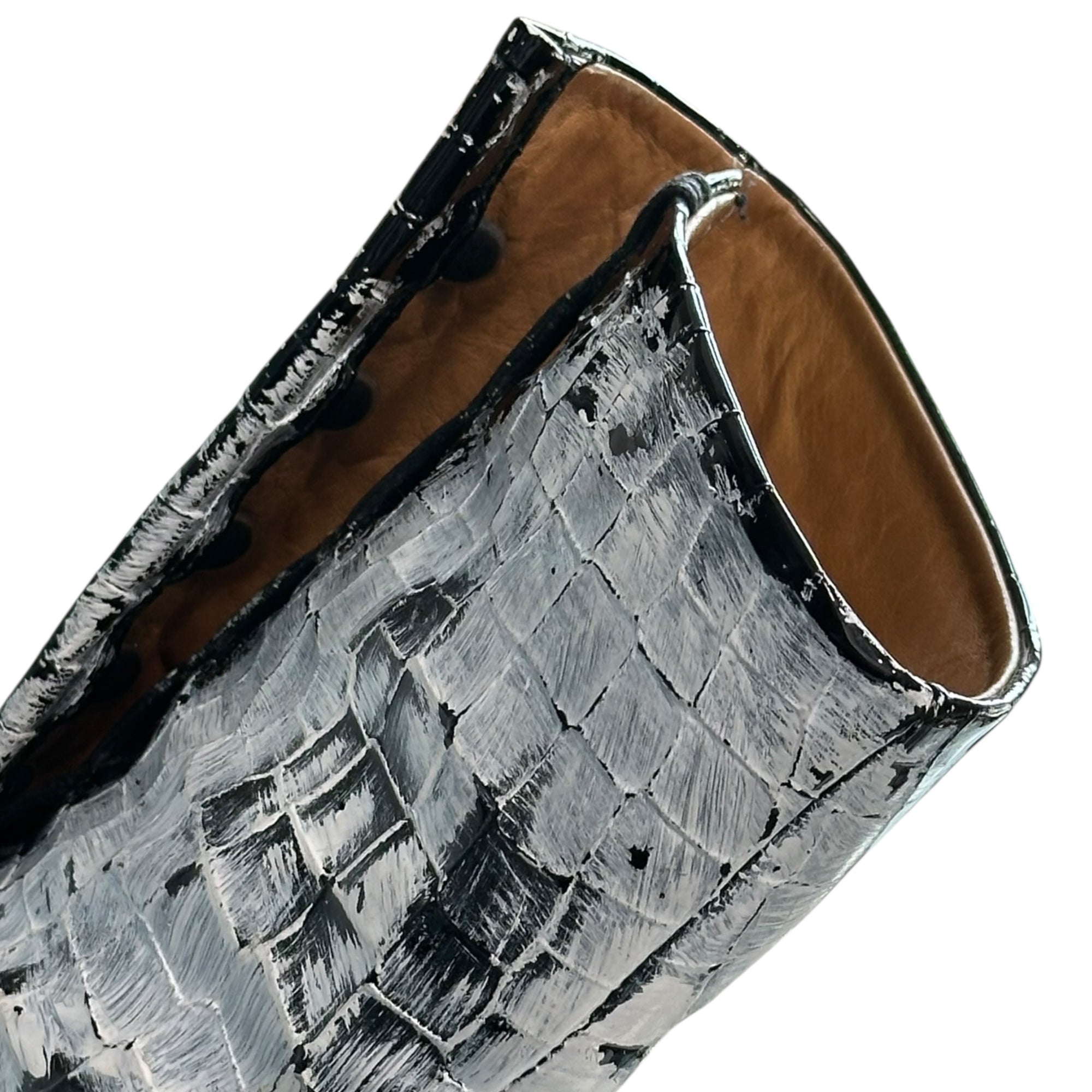 MAISON MARGIELA(メゾンマルジェラ) 21AW TABI BOOTS - Crocodile Embossed Leather Bianquet 足袋 ブーツ クロコ 型押し レザー ペンキ S57WU0132 43(27.5cm程度) ホワイト×ブラック