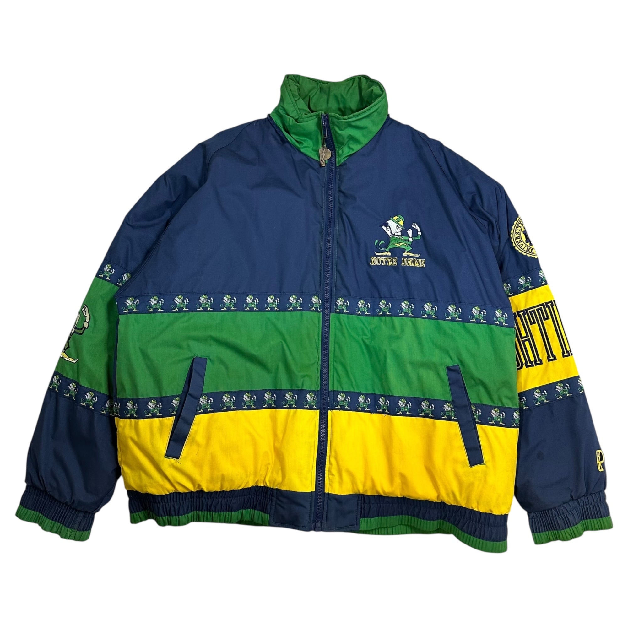 PRO PLAYER(プロプレイヤー) OLD NOTRE DAME Padded Jacket オールド ノートルダム 中綿 ジャケット XL ネイビー×グリーン×イエロー 古着