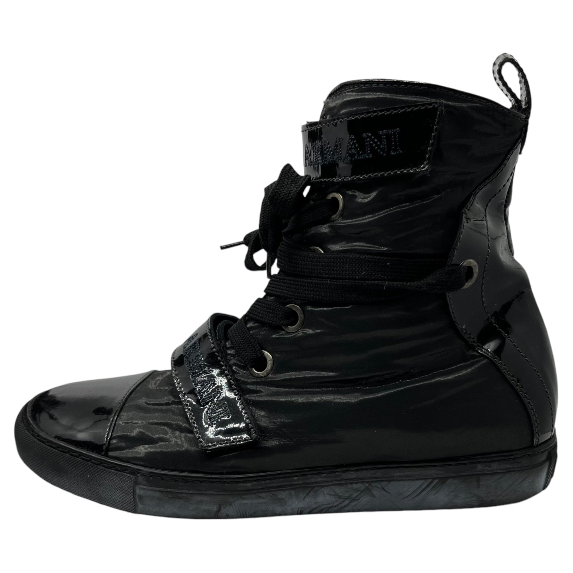 EMPORIO ARMANI(エンポリオアルマーニ) Enamel switching inner boa high cut belt sneakers boots エナメル切替 内ボア ハイカット ベルト スニーカー ブーツ XEU439 XA984 43(27.5cm程度) ブラック