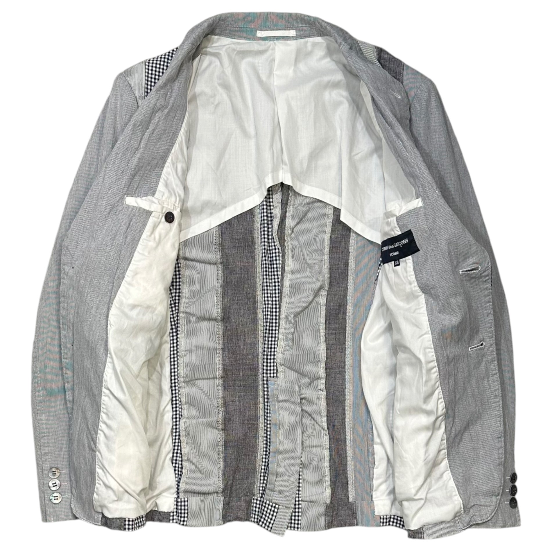 COMME des GARCONS HOMME(コムデギャルソンオム) 2016SS Striped Check Patchwork Casual Tailored Jacket ストライプ チェック パッチワーク カジュアル テーラード ジャケット HQ-J028 XS ブルー×グレー AD2015