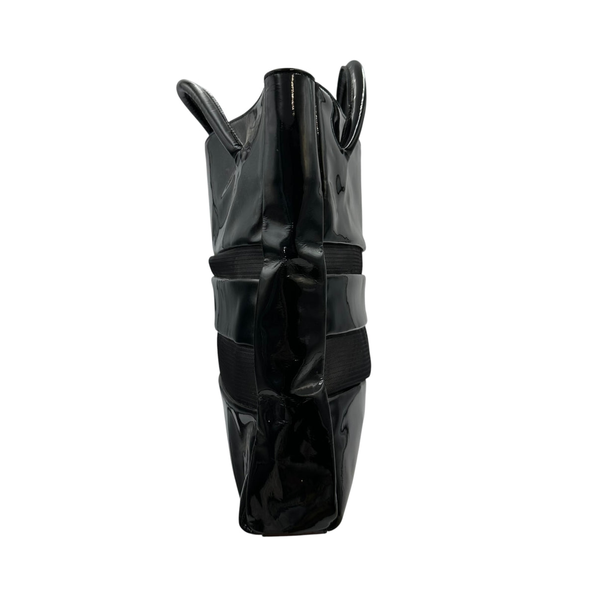 COMME des GARCONS(コムデギャルソン) Mesh-Paneled Patent Handbag メッシュ 切替 パテント ハンドバッグ FREE ブラック