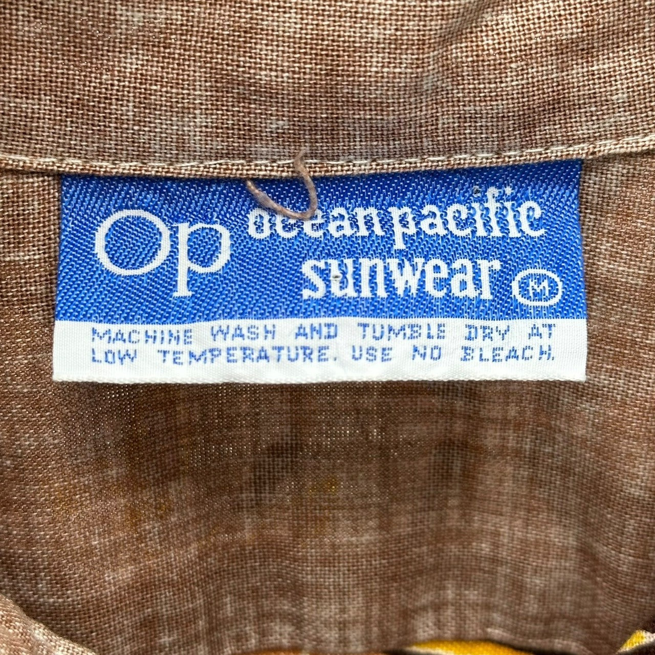 OCEAN PACIFIC(オーシャンパシフィック) 70's~80’s Open-collar half-button linen shirt オープンカラー ハーフ ボタン リネン アロハ シャツ M ブラウン 70年代～80年代 ヴィンテージ OP 古着