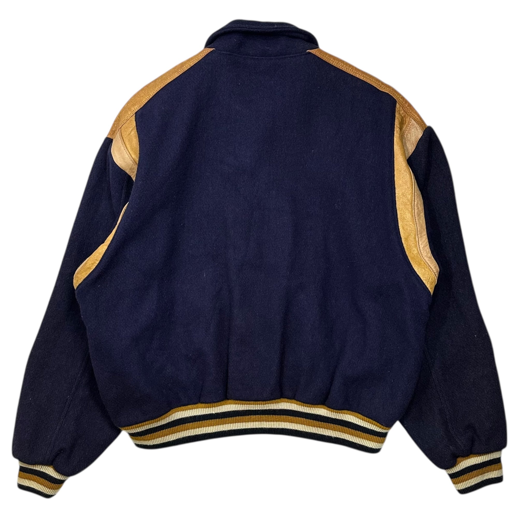 MONOGRAM(モノグラム) Leather Patchwork Bomber Jacket レザー 切替 スタジャン L ネイビー×ブラウン