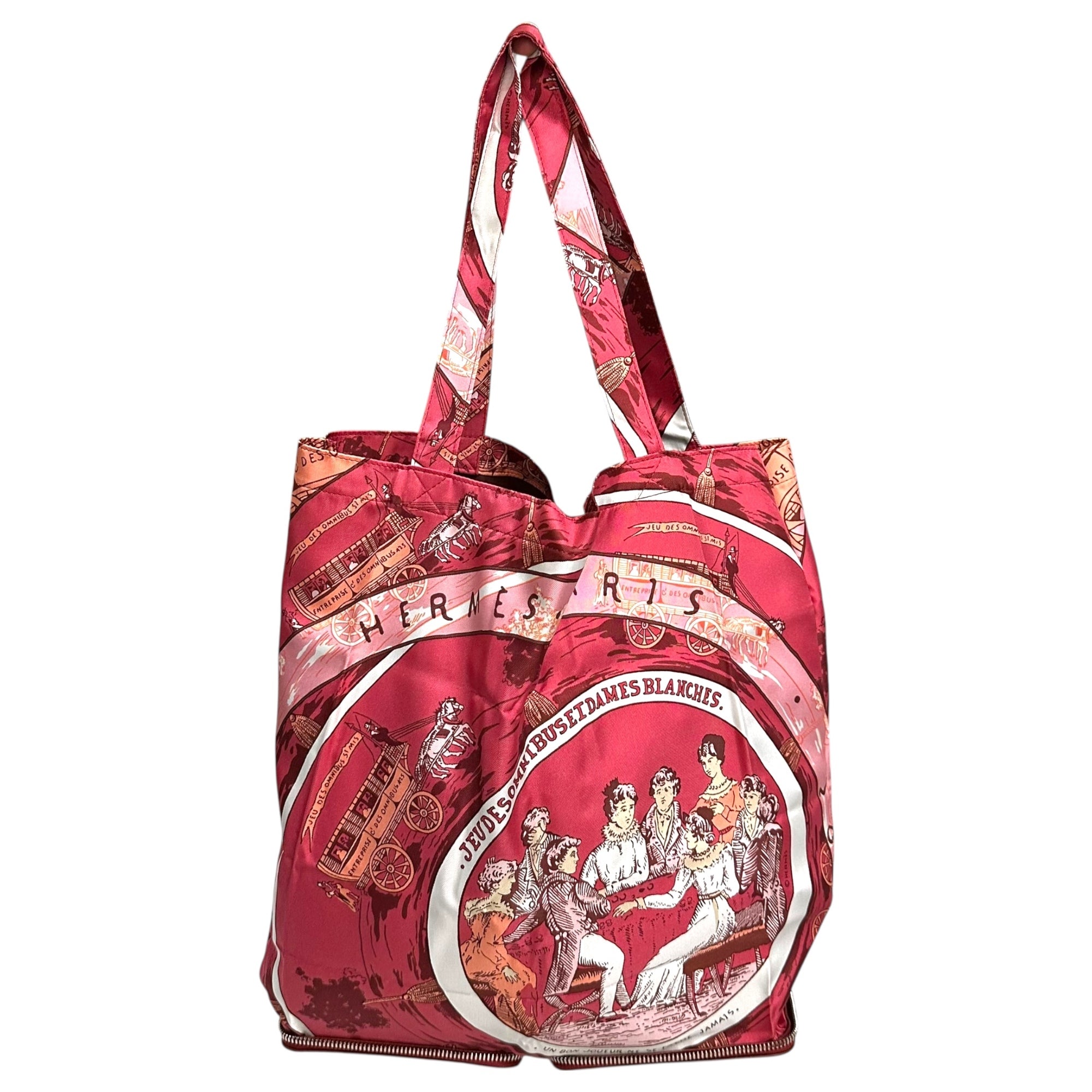HERMES(エルメス) ”JEU DES OMNIBUS ET DAMES BLANCHES”  Silky Pop オムニバスと白い貴婦人のゲーム シルキーポップ ルージュアッシュ ブッフルスキッパー エコバッグ トートバッグ 折り畳み