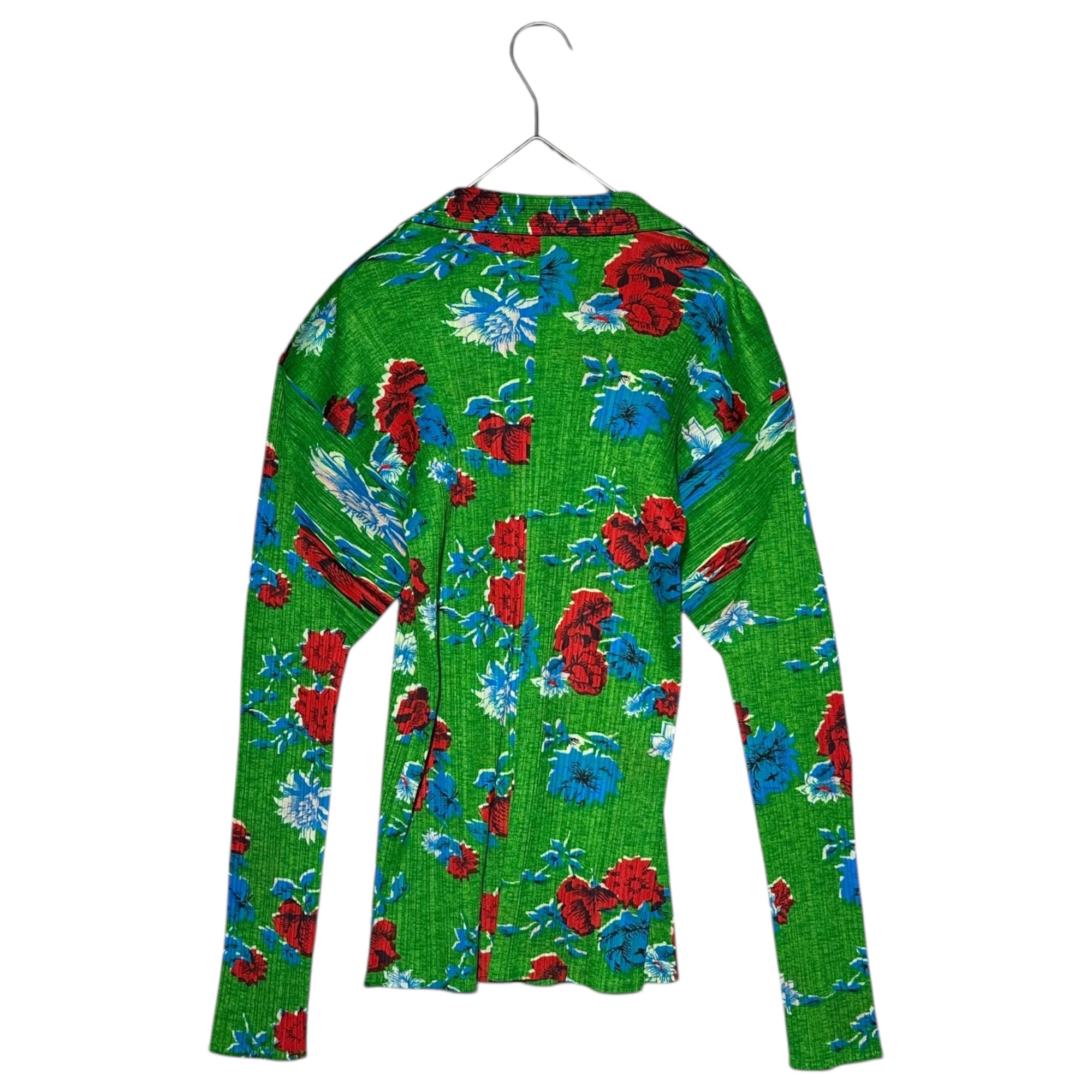 PLEATS PLEASE(プリーツプリーズ) Floral Pleated Long Sleeve Shirt 花柄 プリーツ 長袖 シャツ ブラウス PP72-JK524 3(L程度) グリーン×レッド ヴィンテージ 稀少品