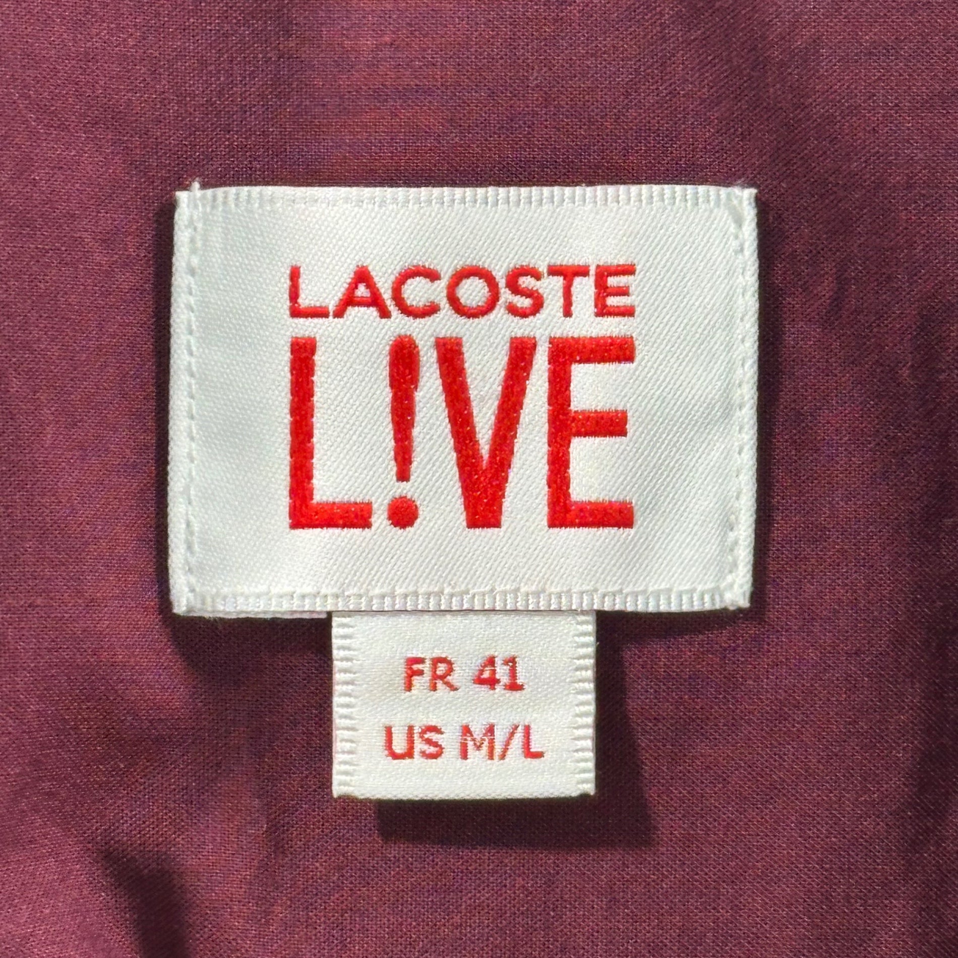 Lacoste L!VE(ラコステライブ) Logo Cotton BD L/S Shirt ロゴ コットン ボタンダウン 長袖 シャツ CH9468 US M/L ボルドー