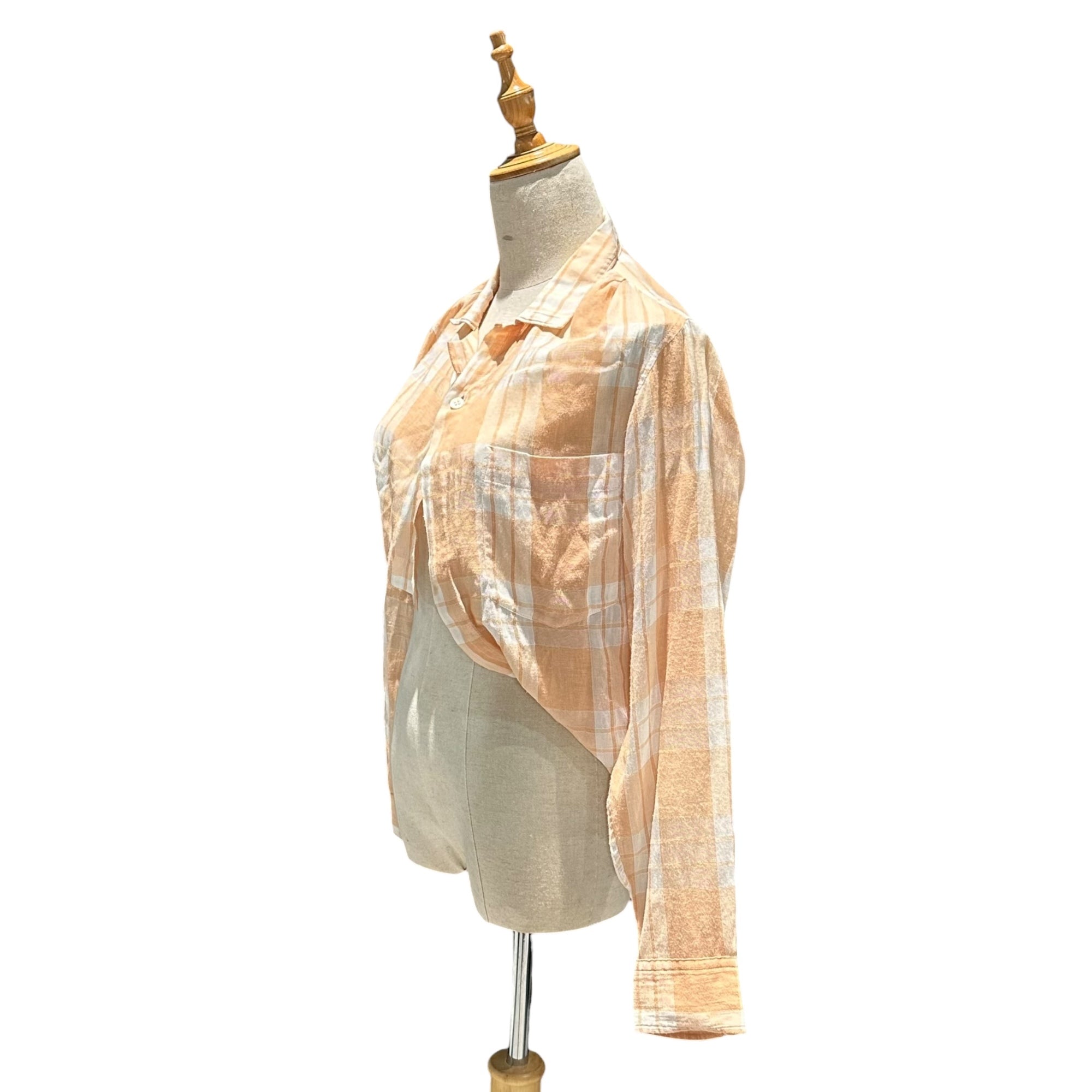COMME des GARCONS FRANCE(コムデギャルソンフランス) 1980's Asymmetrical Check L/S Shirt アシンメトリー 長袖 チェック シャツ S オレンジ×ホワイト 80年代 アーカイブ シアー