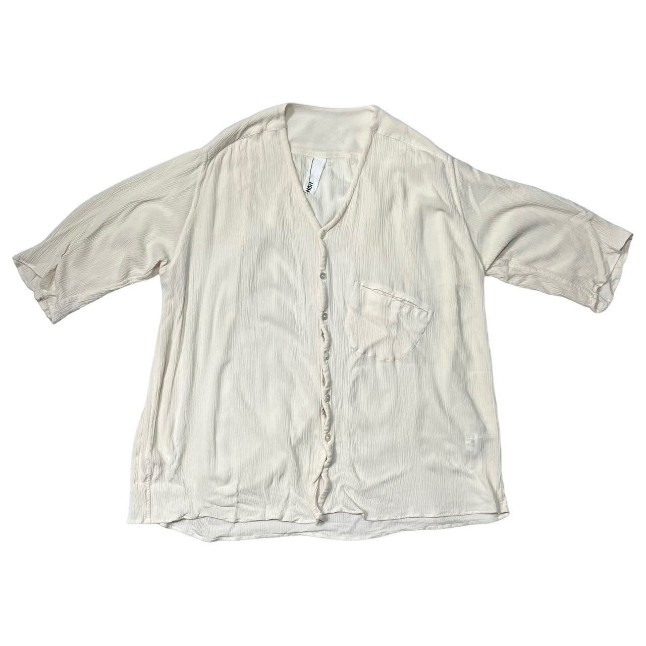 Edwina Horl(エドウィナホール) Collarless short sleeve pleated shirt ノーカラー 半袖 プリーツシャツ EH36SH-01-11 SIZE XS オフホワイト