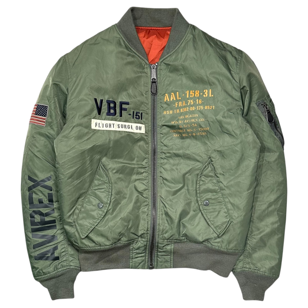 AVIREX(アヴィレックス) USS MA-1 Bomber Jacket アメリカ 海軍 レプリカ ボンバー ジャケット 6162145 XL セージグリーン