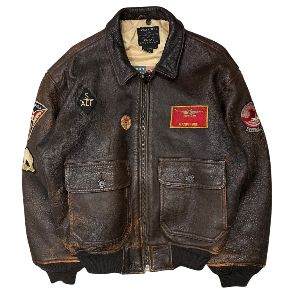 AVIREX(アヴィレックス) G-1 FLIGHT JACKET フライト レザー ジャケット S ブラウン ミリタリー ワッペン