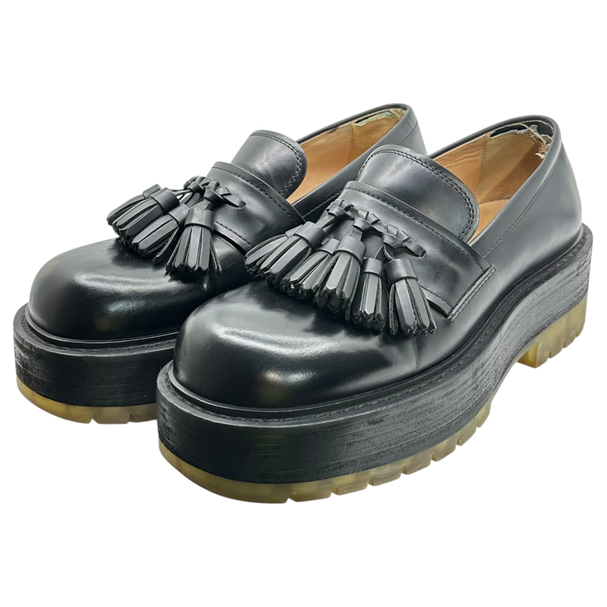 BOTTEGA VENETA(ボッテガヴェネタ) LEATHER TASSEL LOAFERS レザー タッセル ローファー 41(26cm程度) ブラック 厚底 プラットフォーム