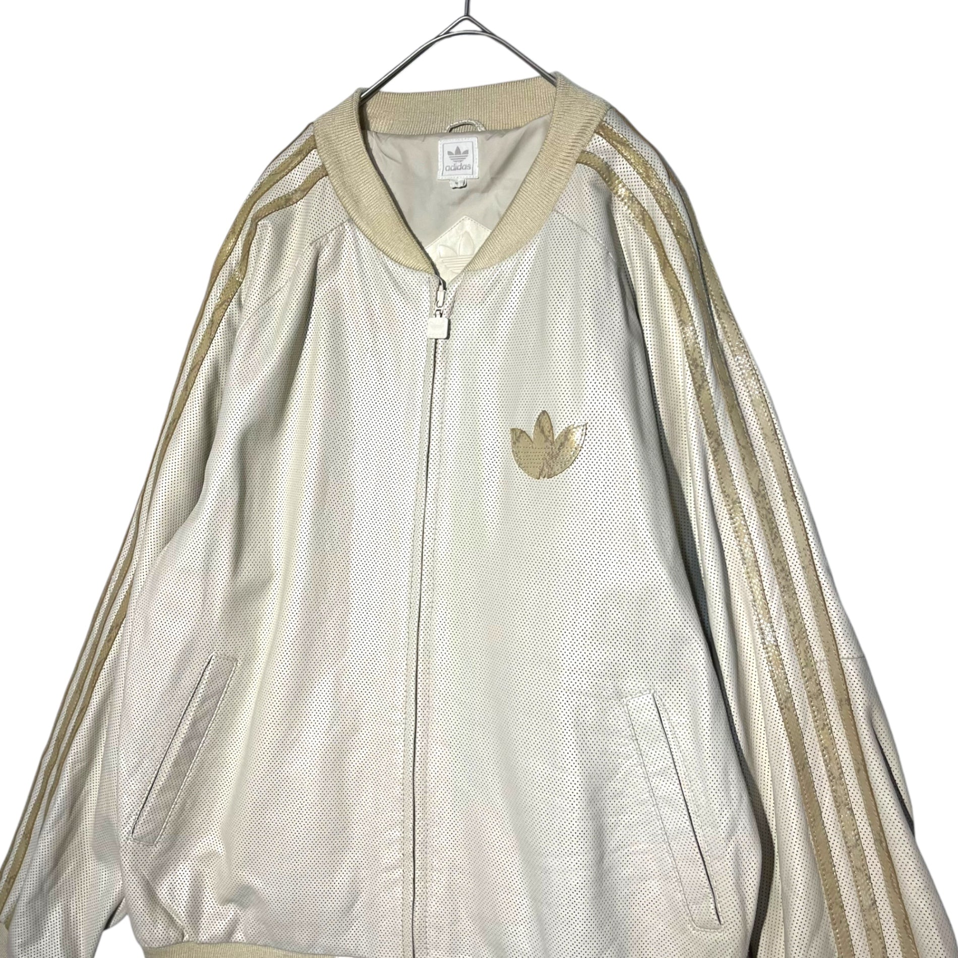 adidas(アディダス) 00's  Punched leather python three-line blouson パンチング レザー パイソン スリーライン ALF001 M アイボリー 2005年 万国旗 羊革