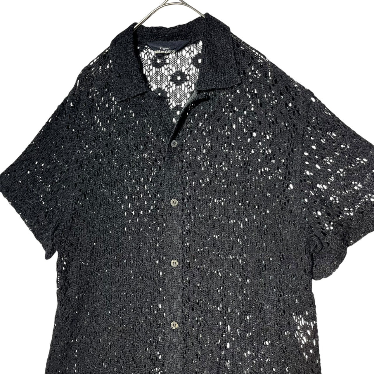 tricot COMME des GARCONS(トリココムデギャルソン) 90's Braided see-through short sleeve shirt 編み込み シースルー 半袖シャツ TB-020290 FREE ブラック AD1993